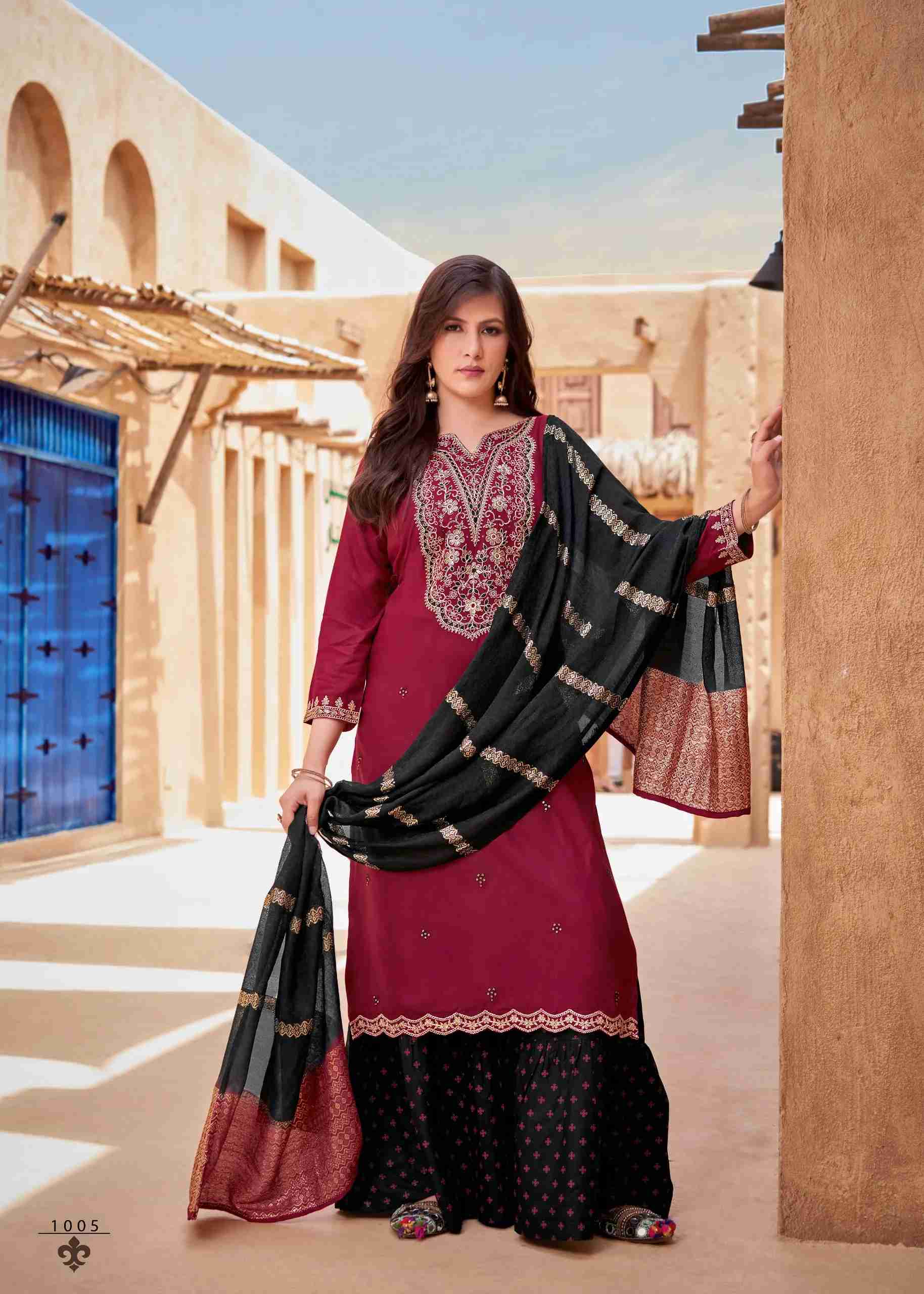Rang Rasiya Rayon Salwar Suit with Embroidered Sharara in Surat