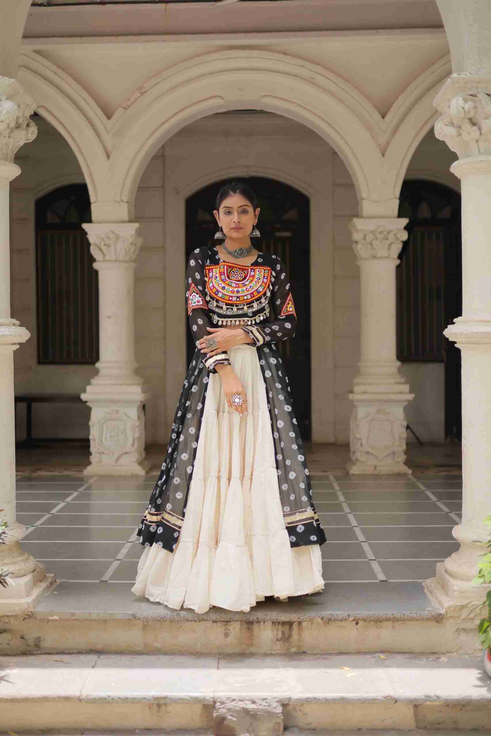 Designer Navratri Kora Cotton Lehenga Choli with Kutchi Work in Surat