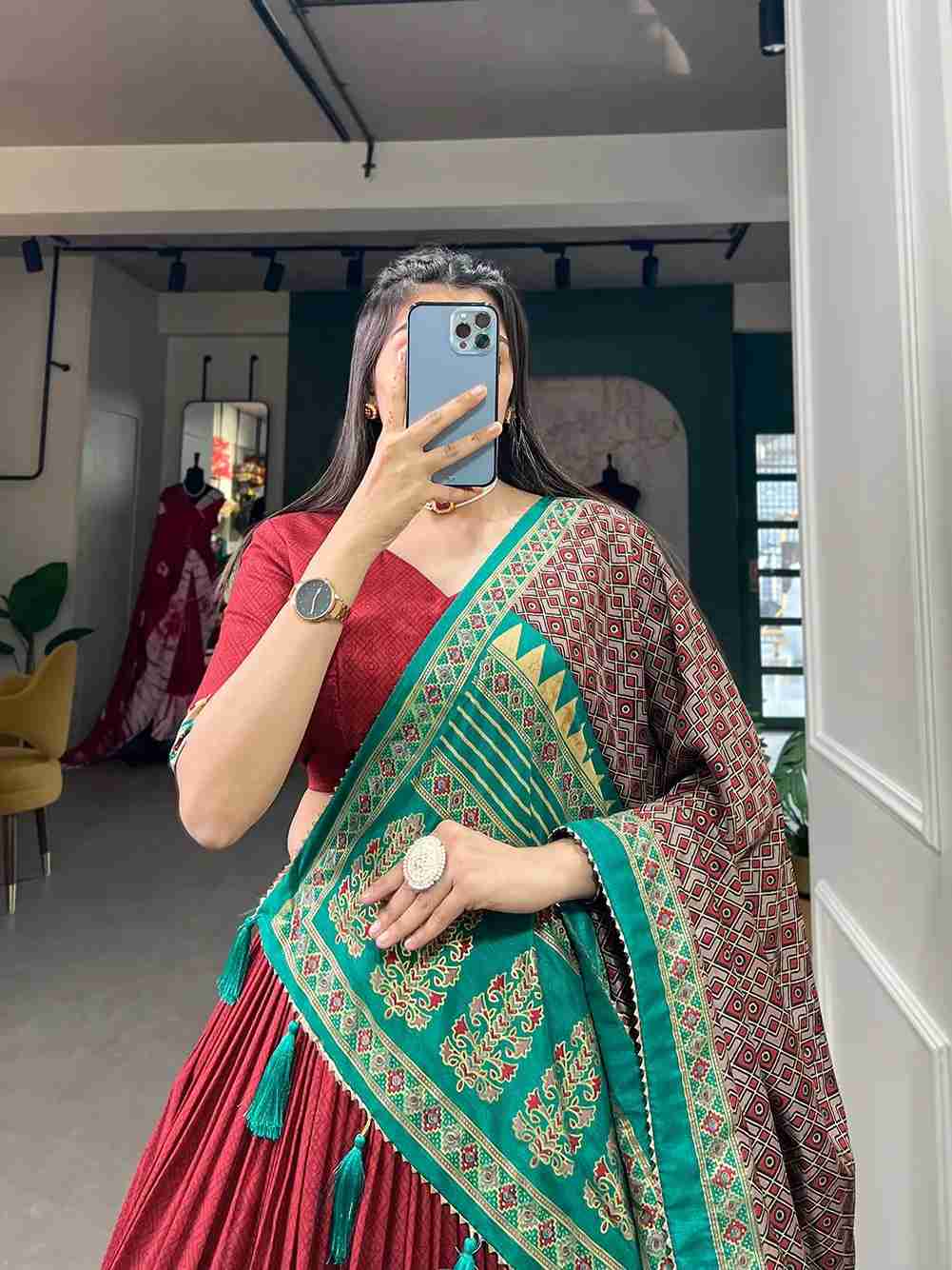 Stylish Navratri Tasar Silk Lehenga Choli with Foil Work in Surat