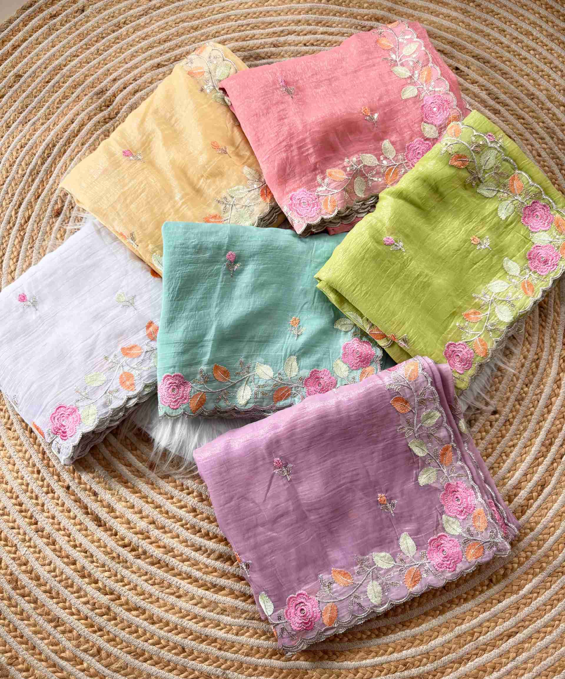 Dual Tone Silk Saree with Silver Thread Floral Embroidery in Surat