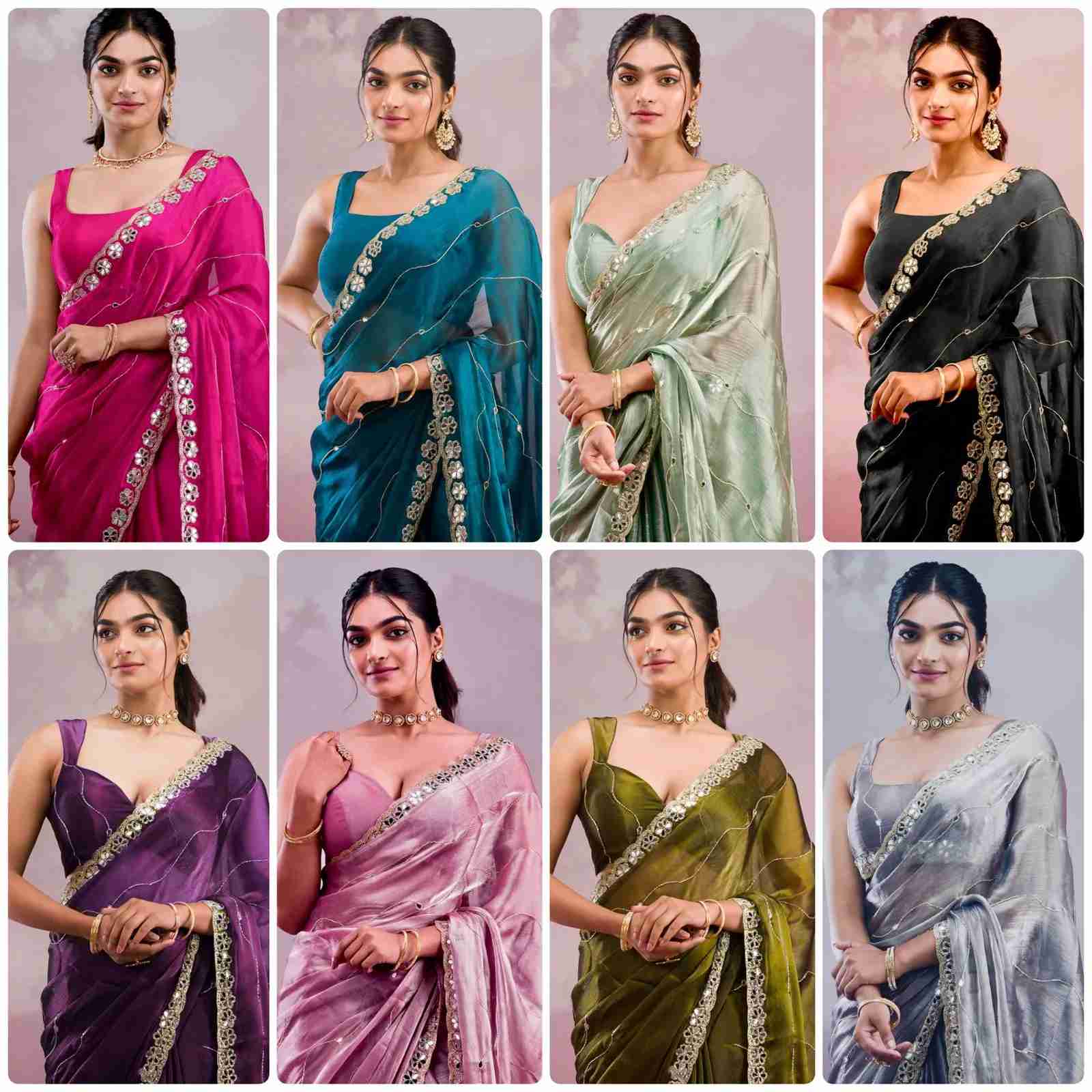 Party Wear Silk Saree with Mirror Hand Work & Embroidery in Surat