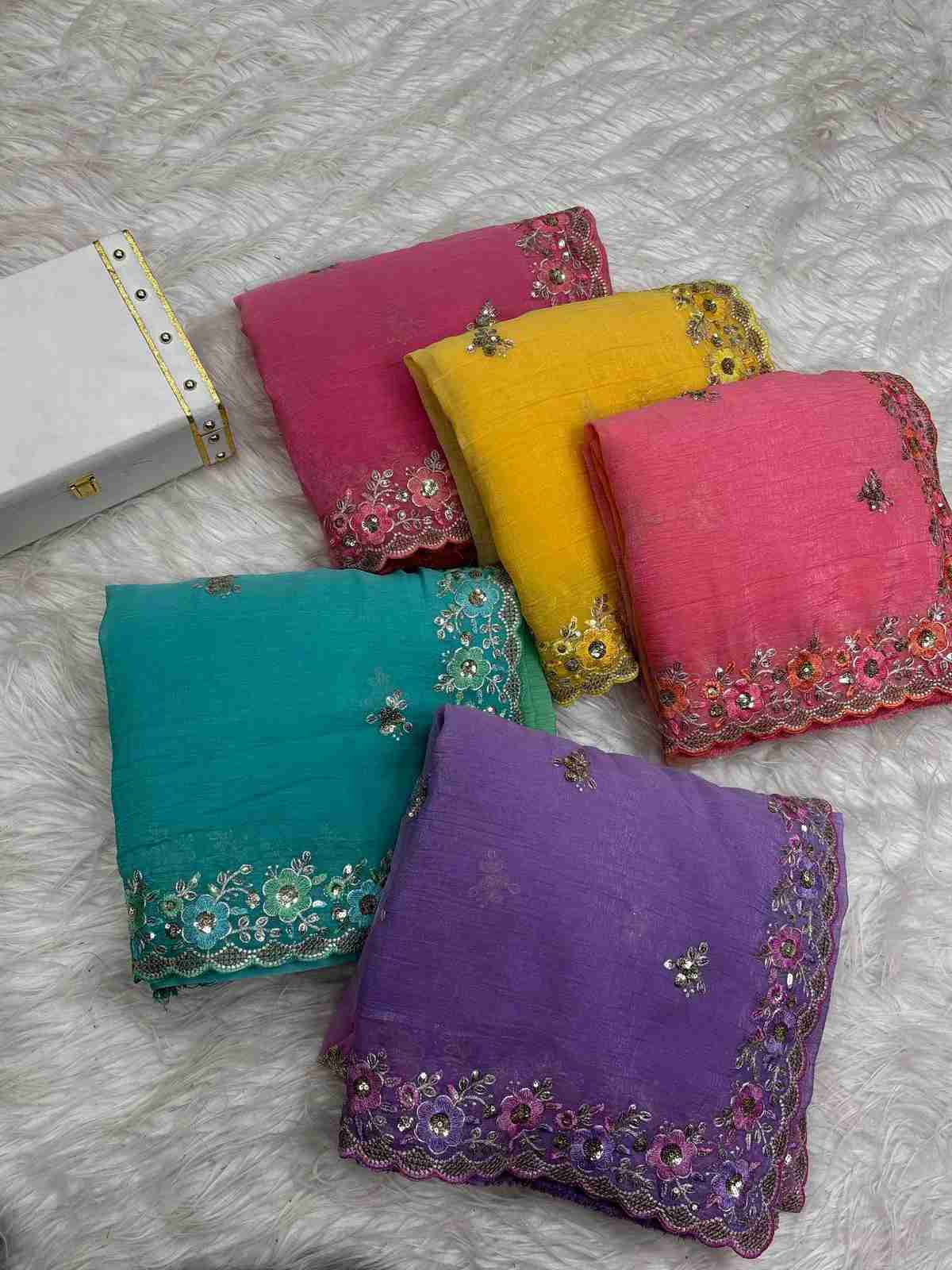 Embroidered Velvet Saree with Sequin Work & Matching Blouse in Surat