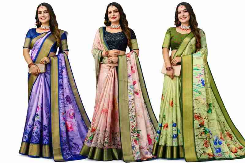 Soft Digital Floral Printed Saree with Contrast Silk Blouse in Hyderabad