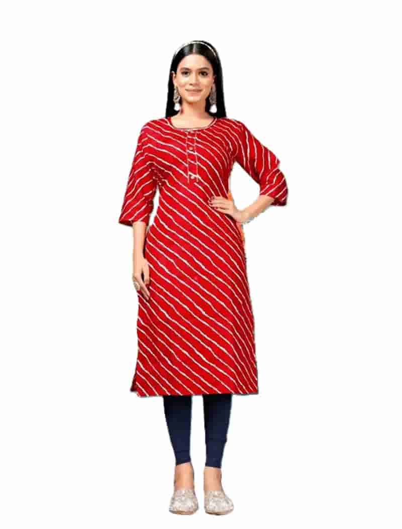 Women's Red  Leheriya Print Straight Kurti in Thane