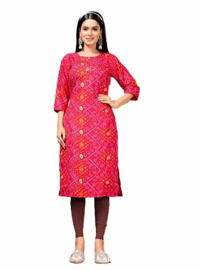 Buy Women's Pink Bandhani Print Straight Kurti in Thane | Reseller Bazzar