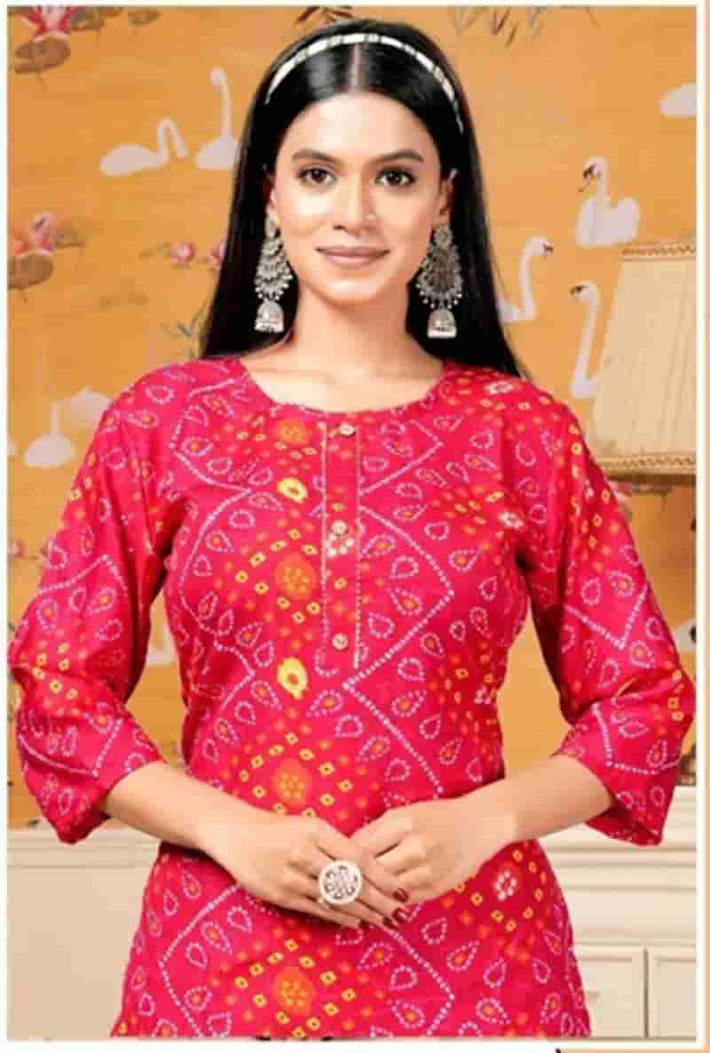 Women's Pink Bandhani Print Straight Kurti in Thane