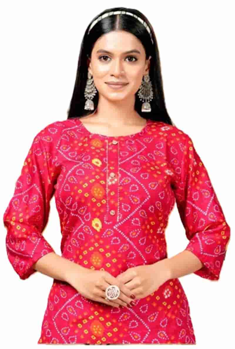 Women's Pink Bandhani Print Straight Kurti in Thane