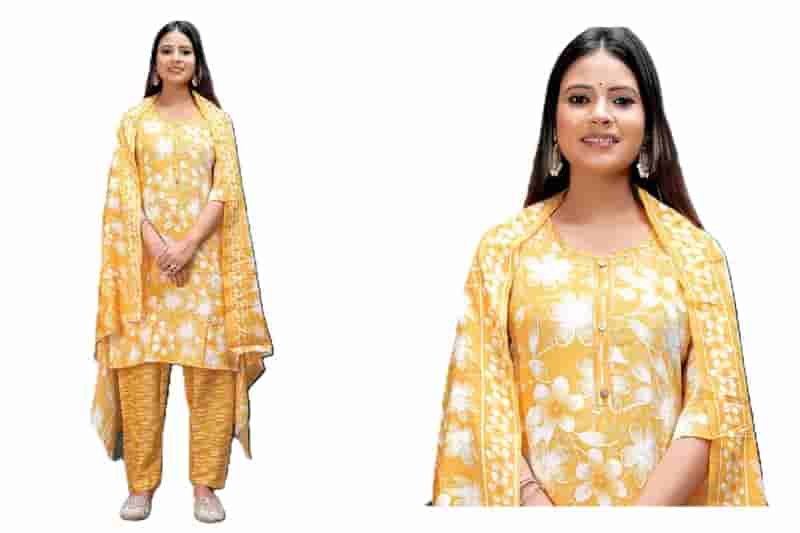 Buy Women's Yellow Floral Print Suit with Dupatta in Thane | Reseller Bazzar