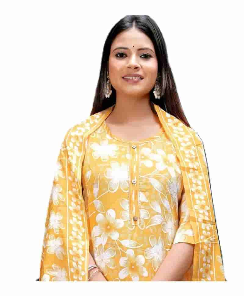 Women's Yellow Floral Print Suit with Dupatta in Thane