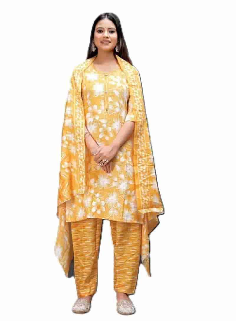 Women's Yellow Floral Print Suit with Dupatta in Thane