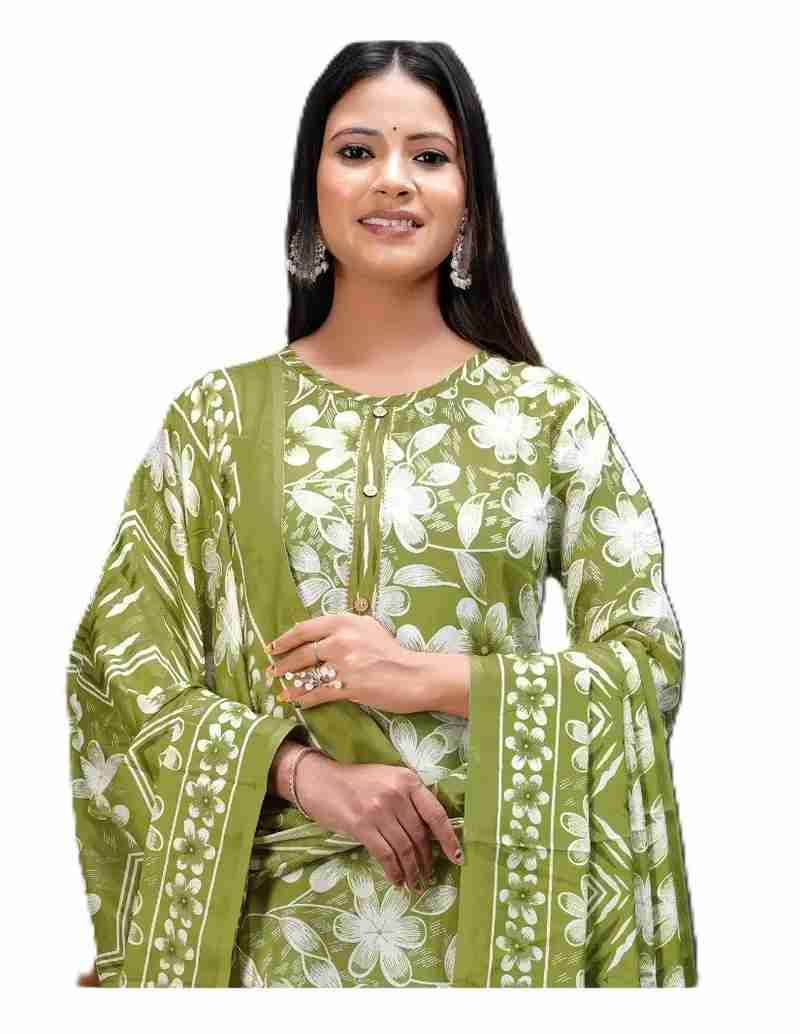 Green Floral Print 3-Piece Salwar Suit Set for Women in Thane