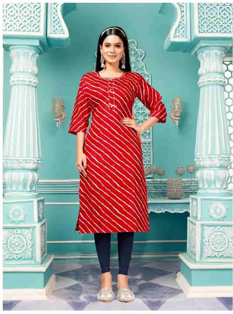 Women's Red  Leheriya Print Straight Kurti in Thane