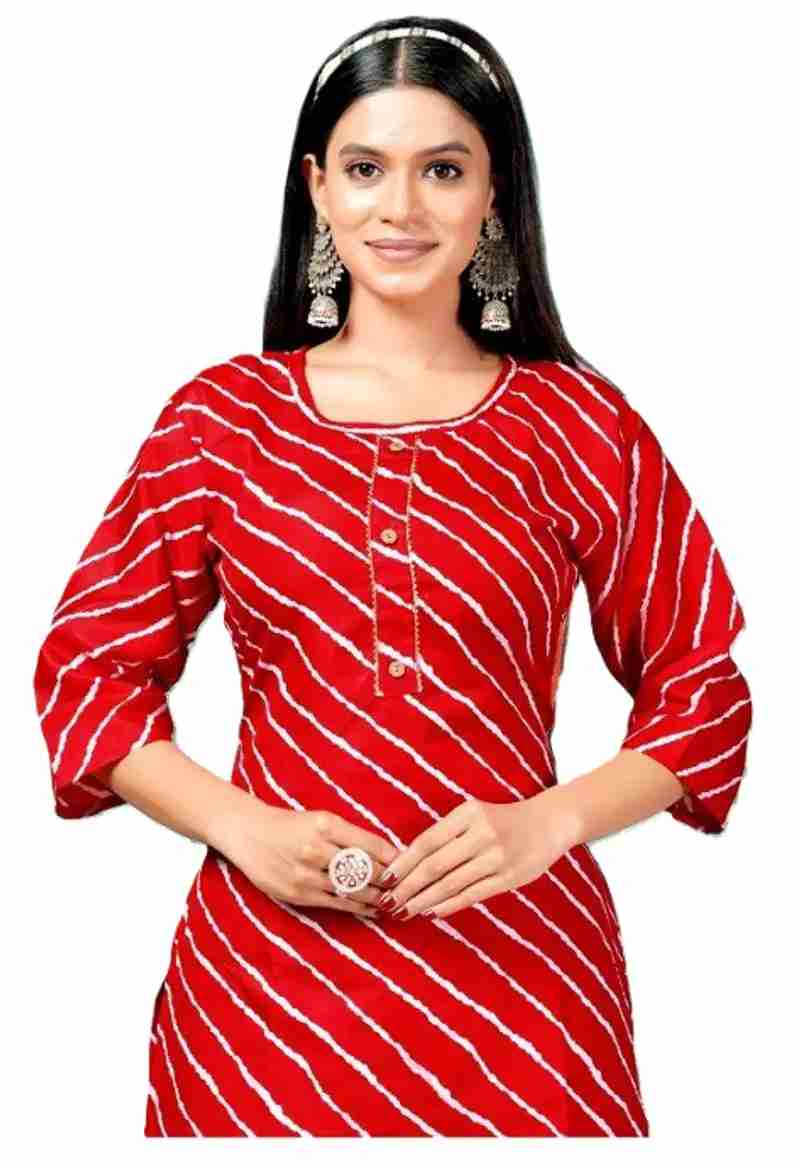 Women's Red Leheriya Print Straight Kurti - Ethnic in Thane