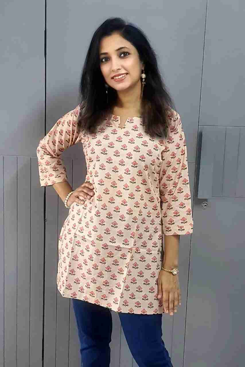 Cotton Cambric Tunic with Full Sleeves & Side Slit for Women in Surat