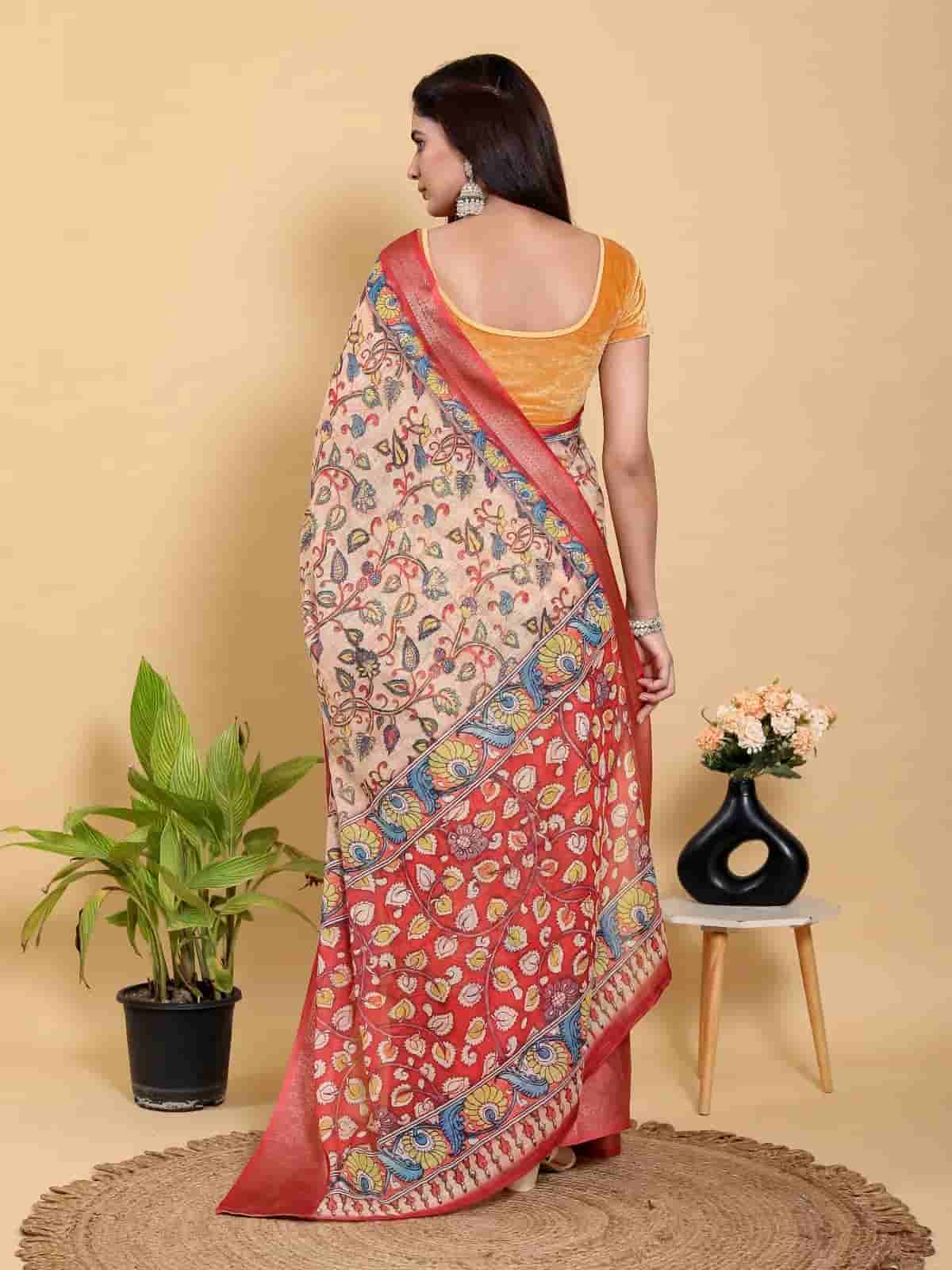 Kalamkari print Linen Cotton saree in Kolkata