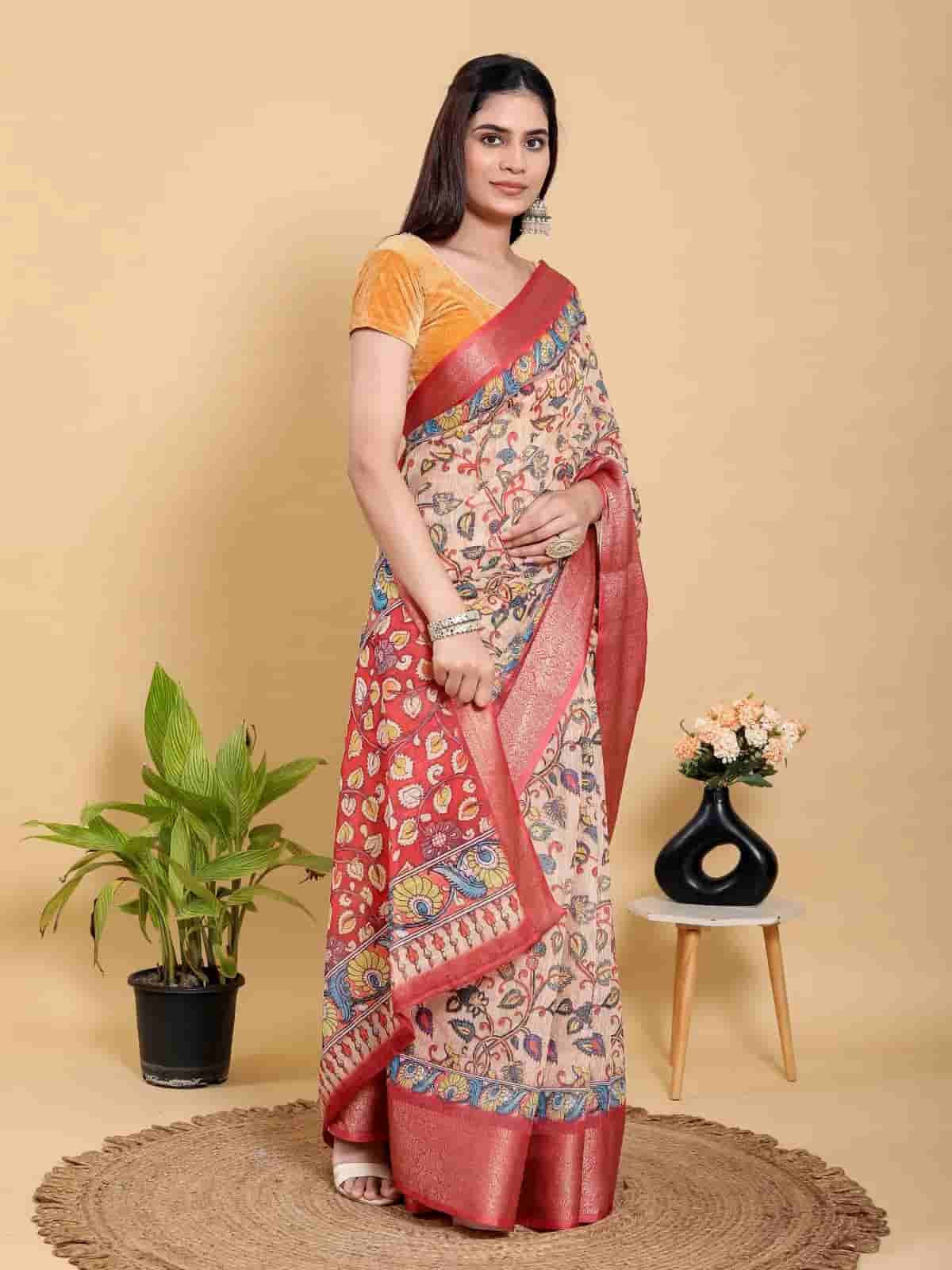 Kalamkari print Linen Cotton saree in Kolkata