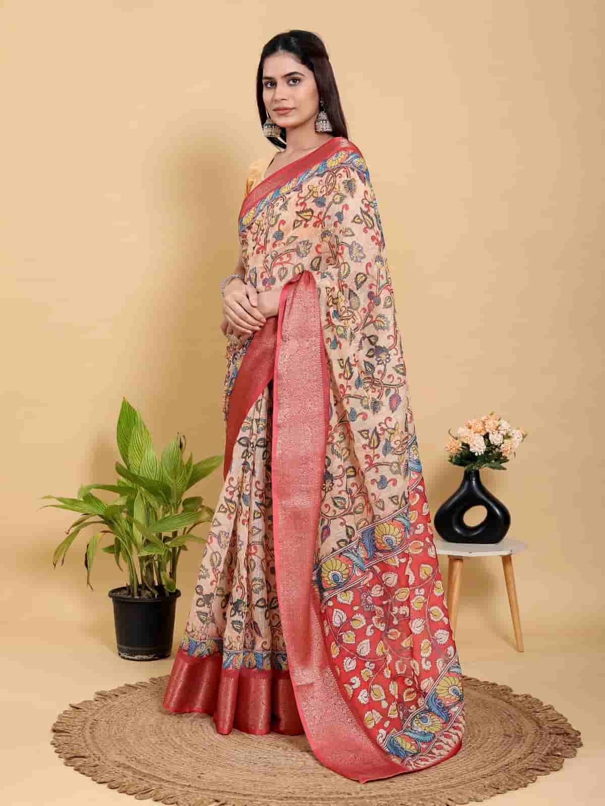 Kalamkari print Linen Cotton saree in Kolkata