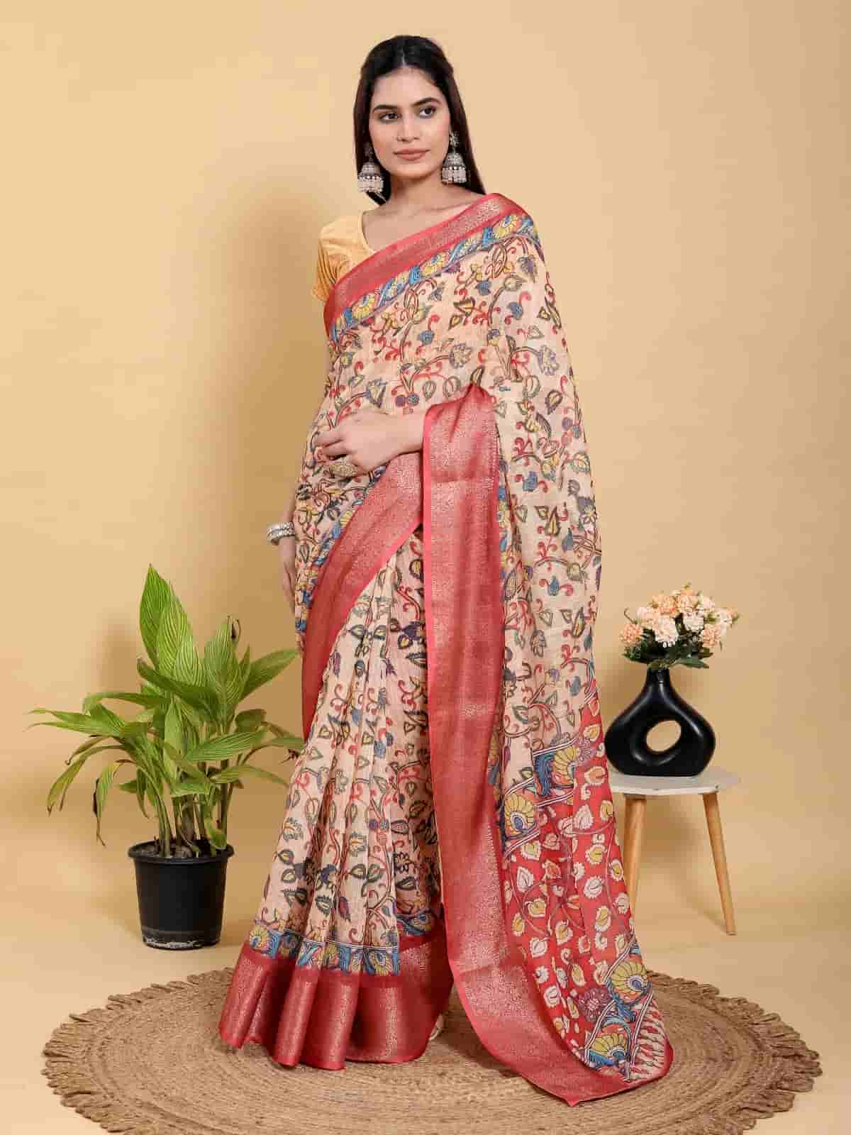 Kalamkari print Linen Cotton saree in Kolkata