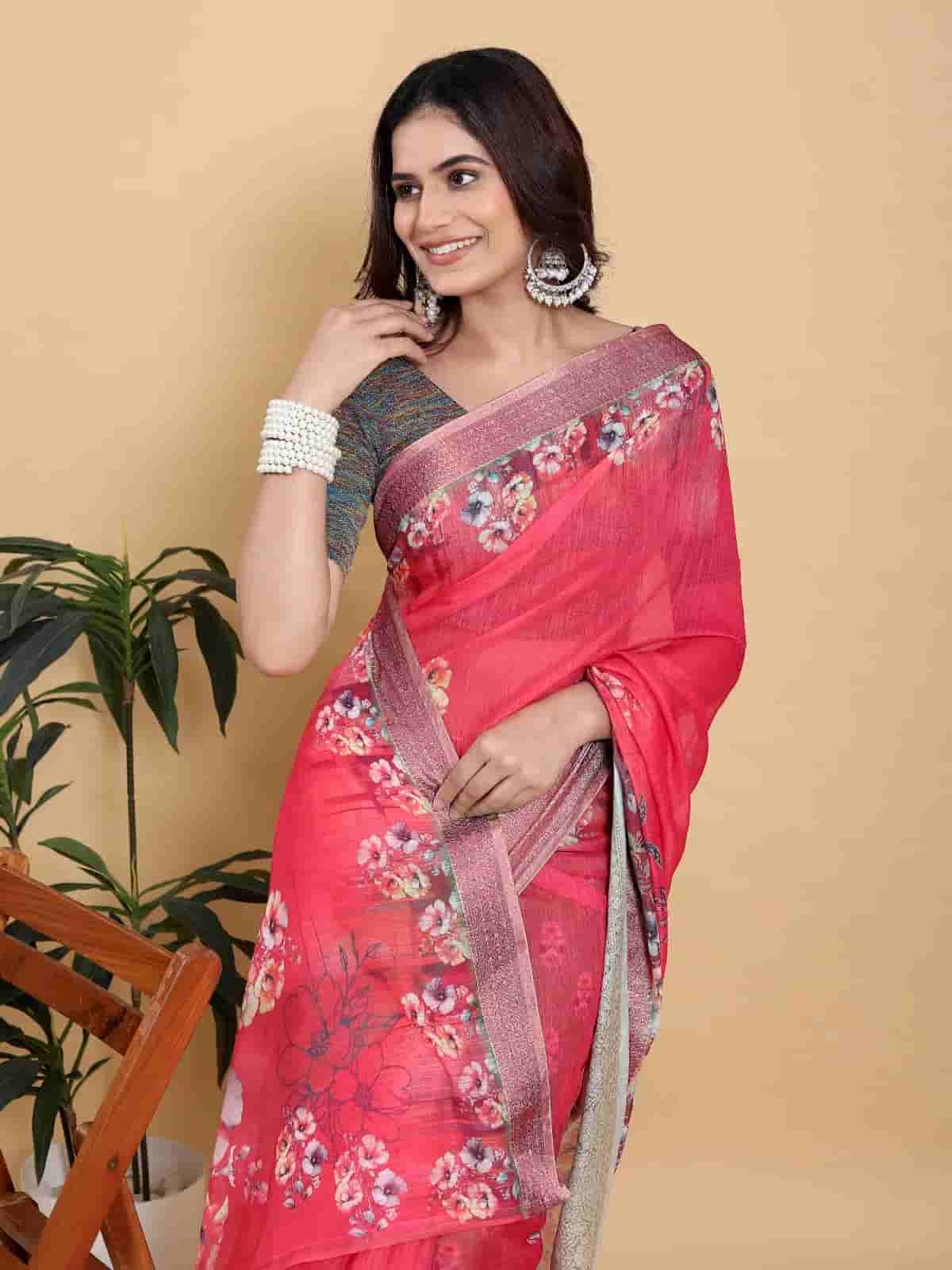 Buy Rani pink floral design saree in Kolkata | Reseller Bazzar