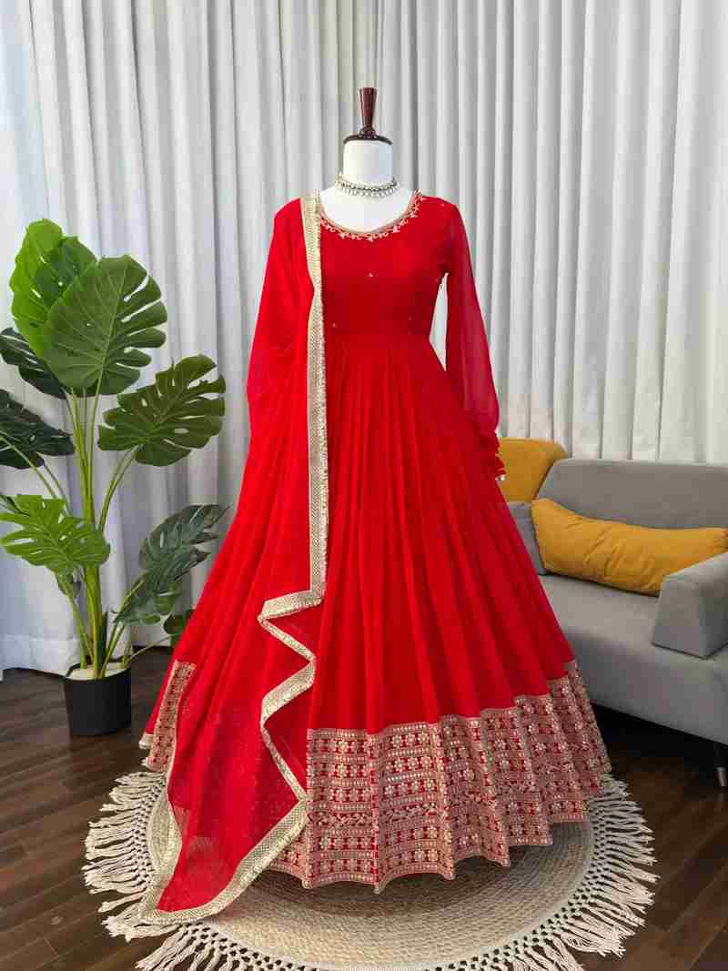 Designer Georgette Anarkali Suit 3-Piece Set with Sequence Work in Jamnagar