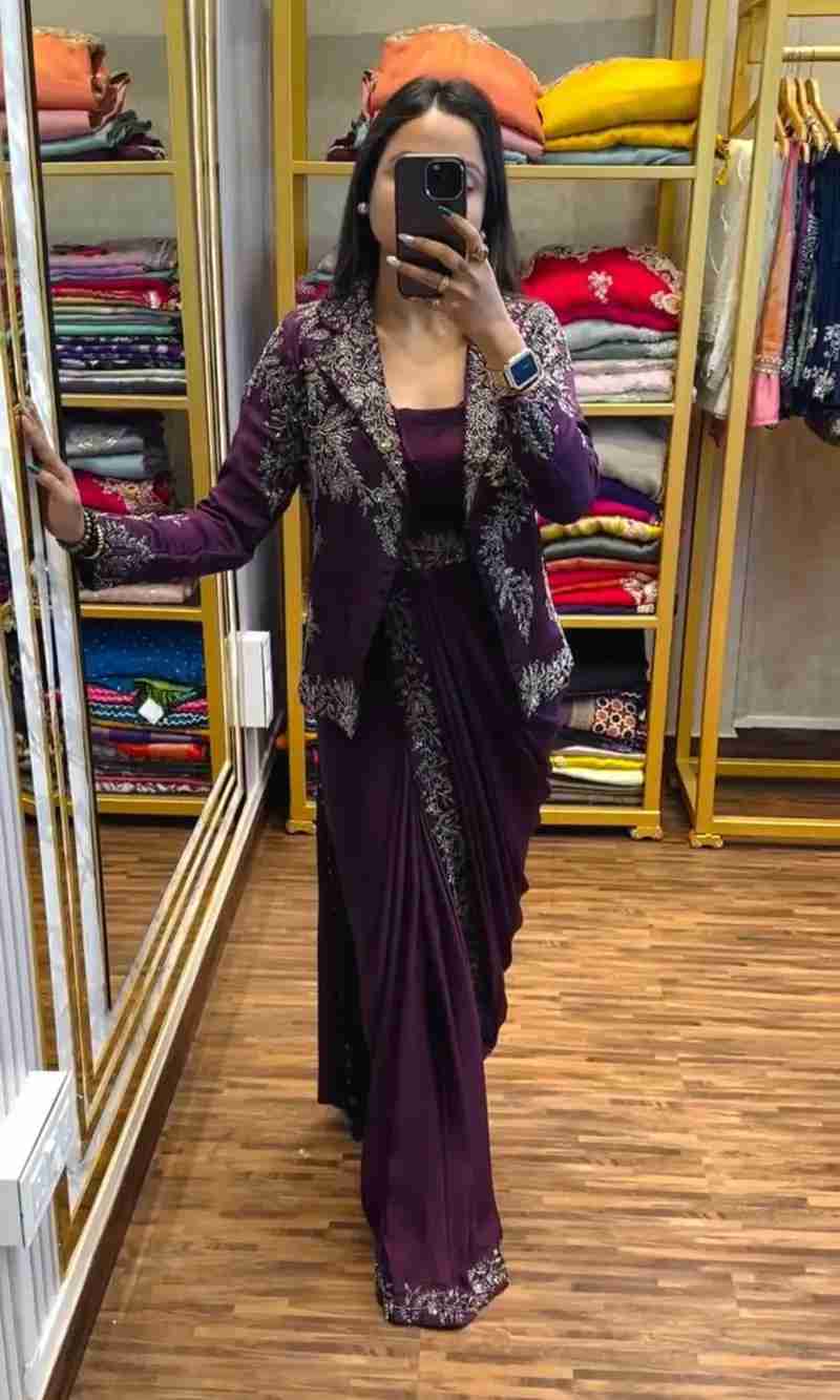 Ready to Wear Chinon Saree with Embroidered Koti Jacket in Jamnagar