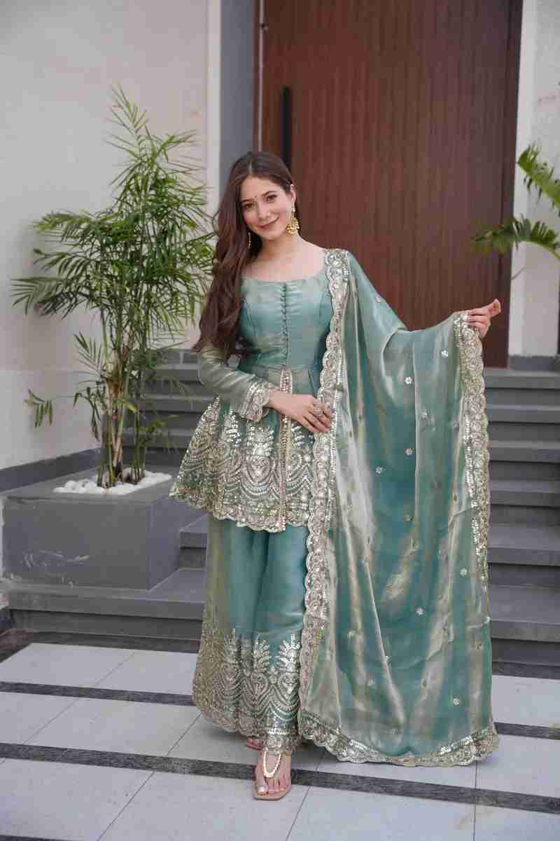 Designer Sharara Pair - Party Wear Silk with Embroidery in Jamnagar