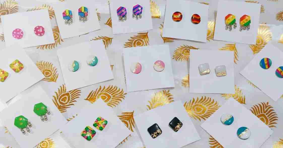 Handmade Resin Stud Earrings - Lightweight Everyday Wear in Mumbai