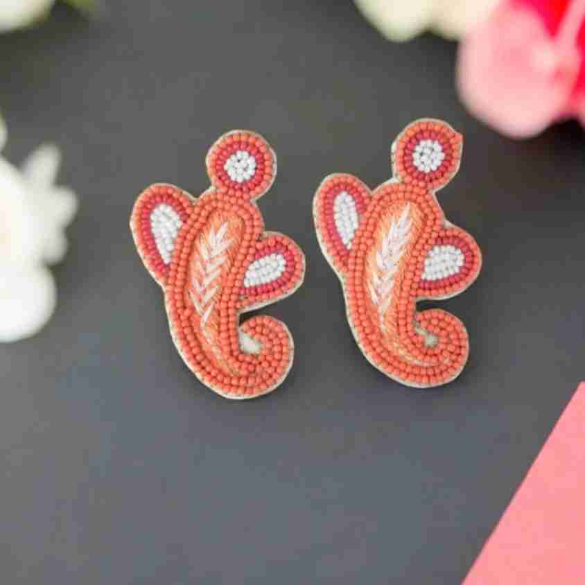 Mini Ganesha Handmade Beaded Earrings for Spiritual Wear in Mumbai