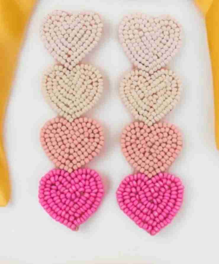 Beaded Heart Layered Earrings Handmade Drop for Women in Mumbai