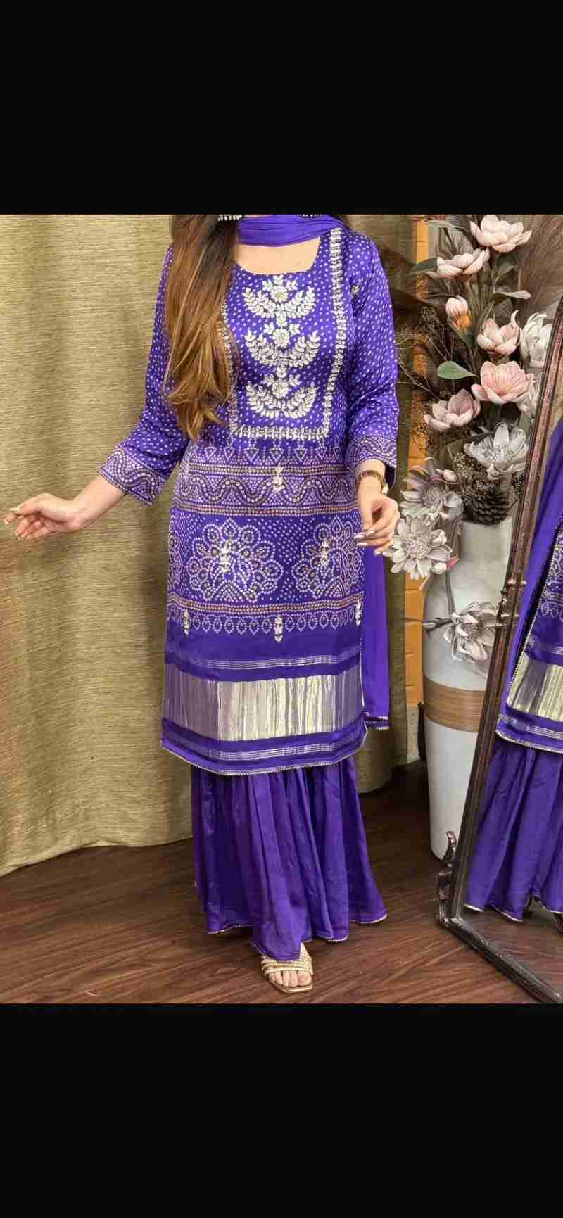 Traditional Bandhani Chinon Kurta Set with Embroidery in Surat