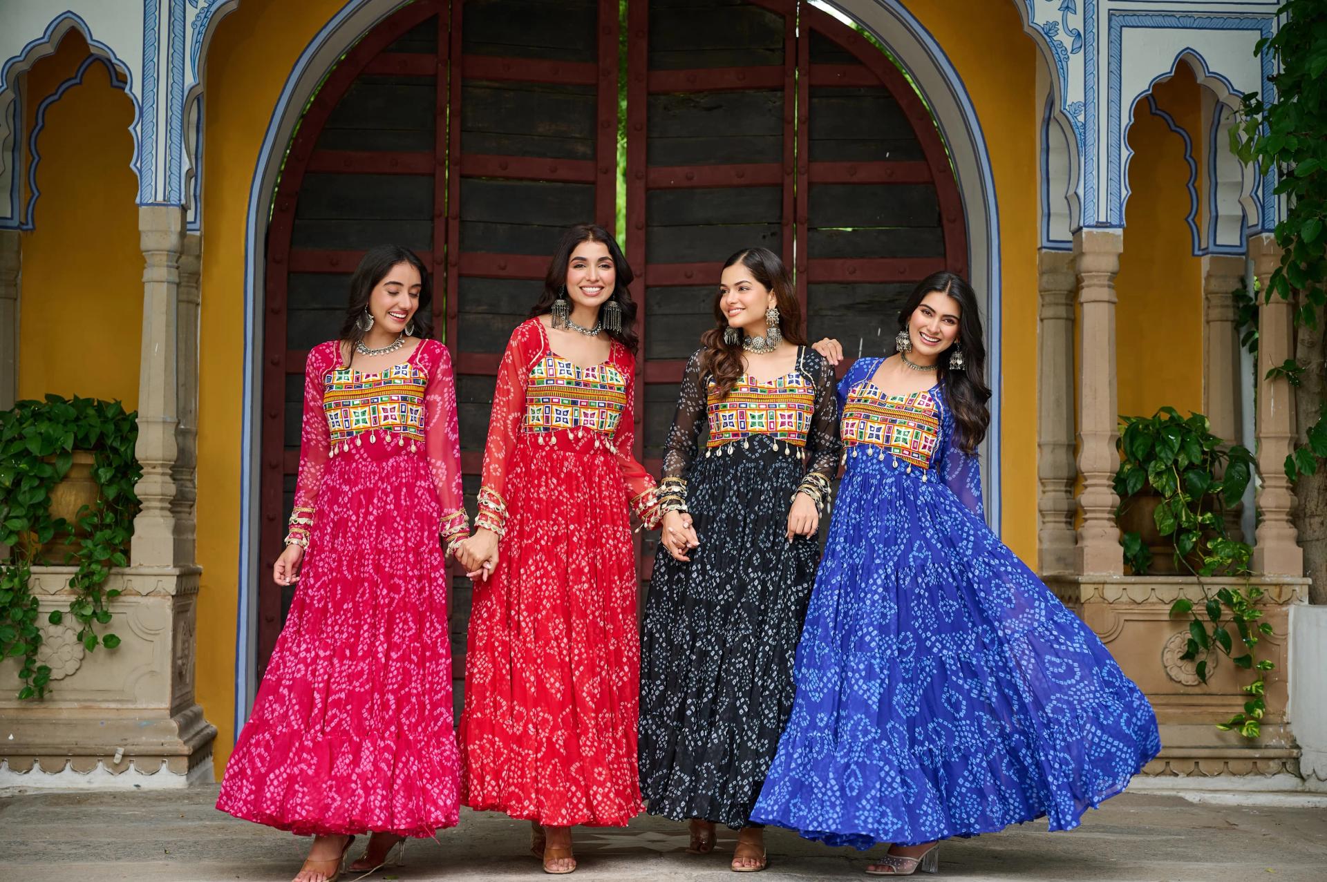 Bandhani Print Faux Georgette Navratri Gown with Kutchi Work - Image 19 in Surat