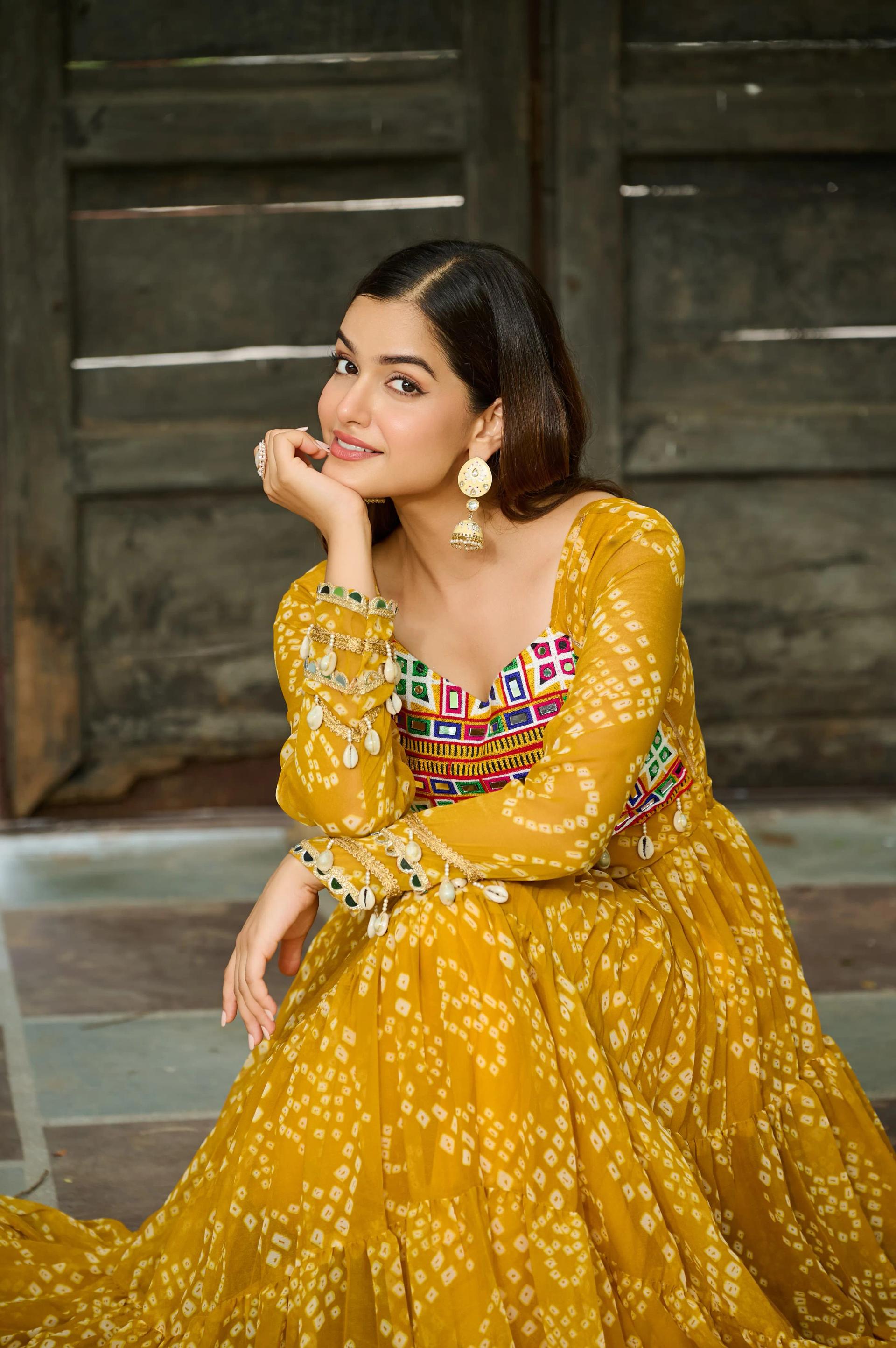 Bandhani Print Faux Georgette Navratri Gown with Kutchi Work - Image 28 in Surat
