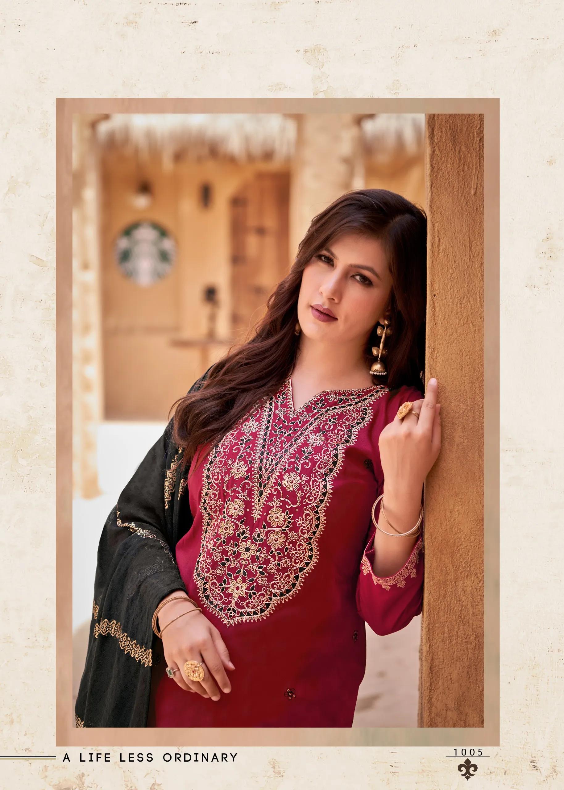 Rang Rasiya Rayon Salwar Suit with Embroidered Sharara - Image 9 in Surat
