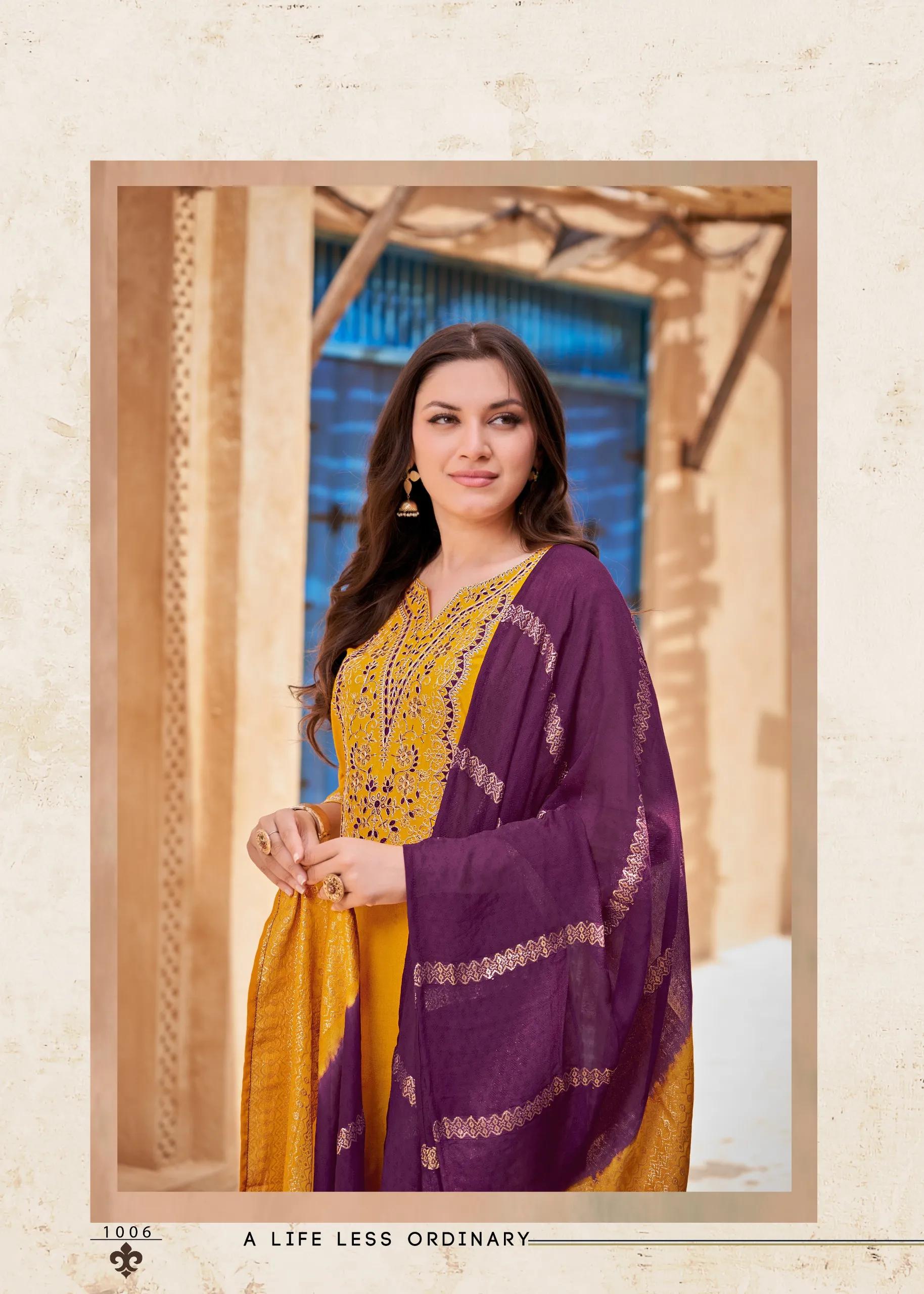 Rang Rasiya Rayon Salwar Suit with Embroidered Sharara - Image 3 in Surat
