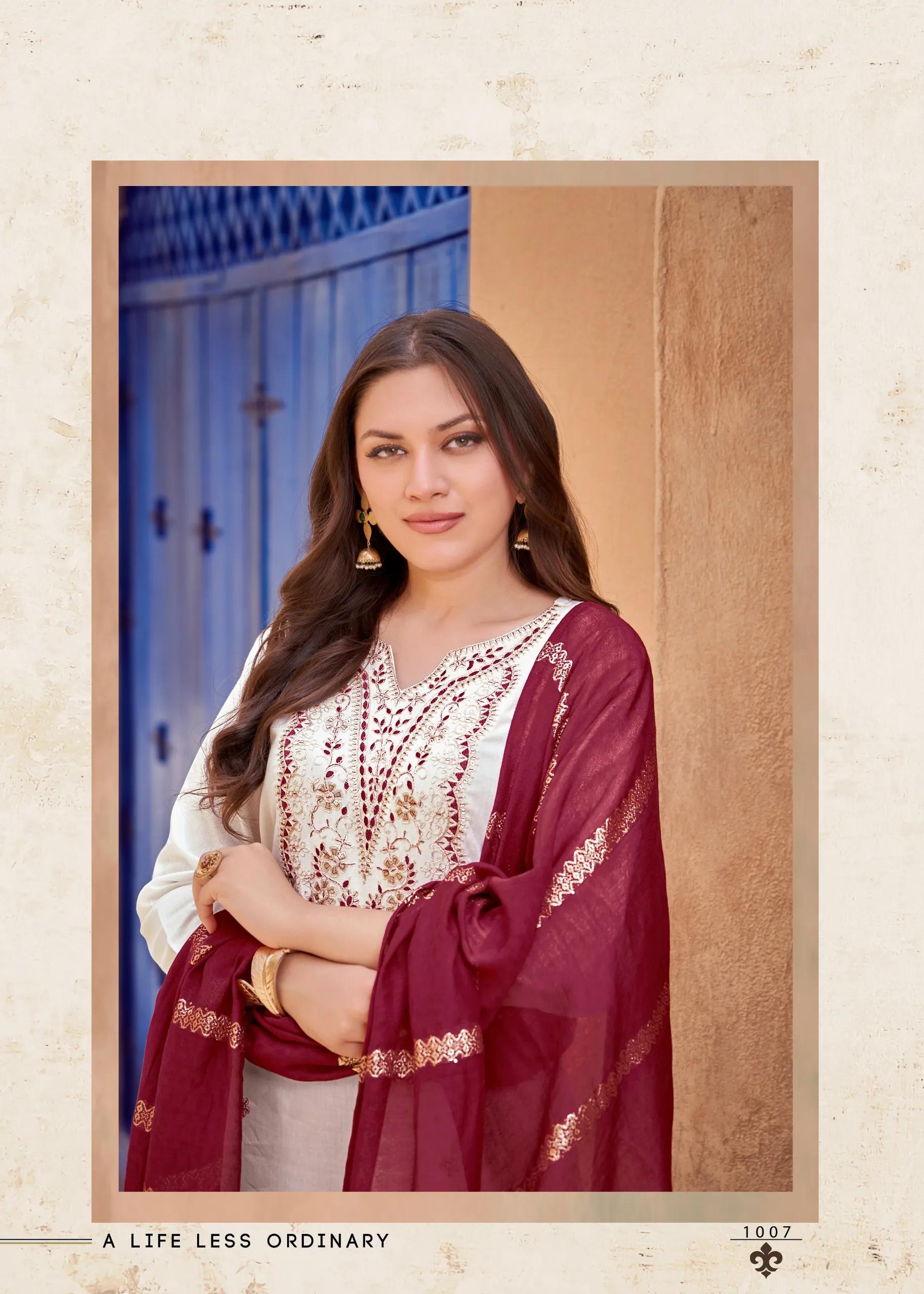 Rang Rasiya Rayon Salwar Suit with Embroidered Sharara - Image 4 in Surat