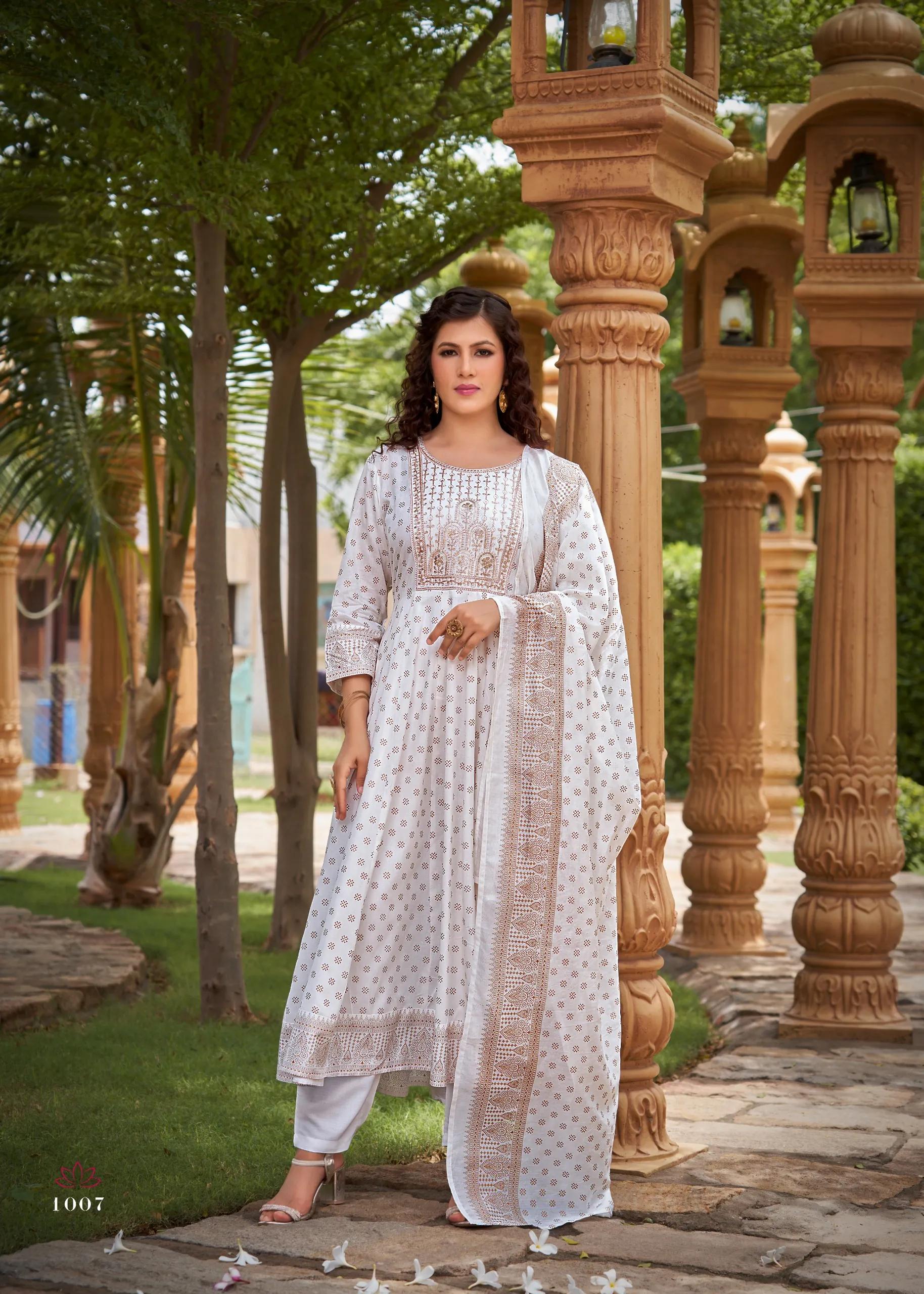 Gauri Rayon Salwar Suit with Heavy Embroidery & Foil Print - Image 8 in Surat