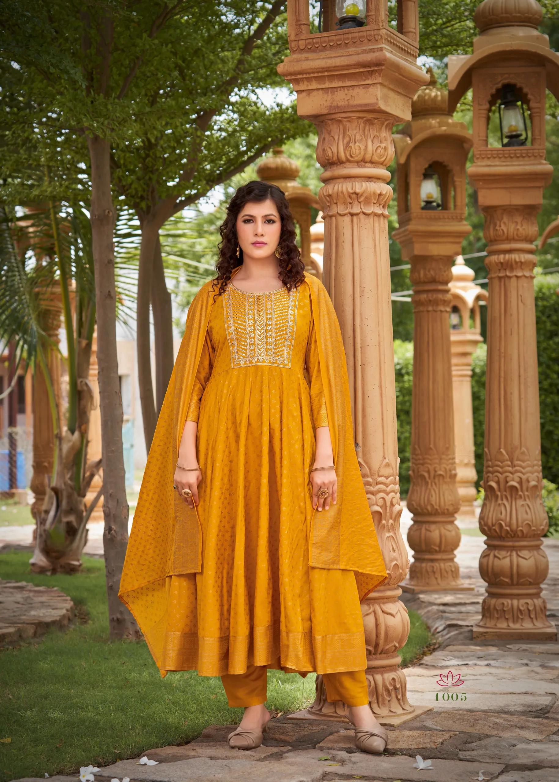 Gauri Rayon Salwar Suit with Heavy Embroidery & Foil Print - Image 9 in Surat