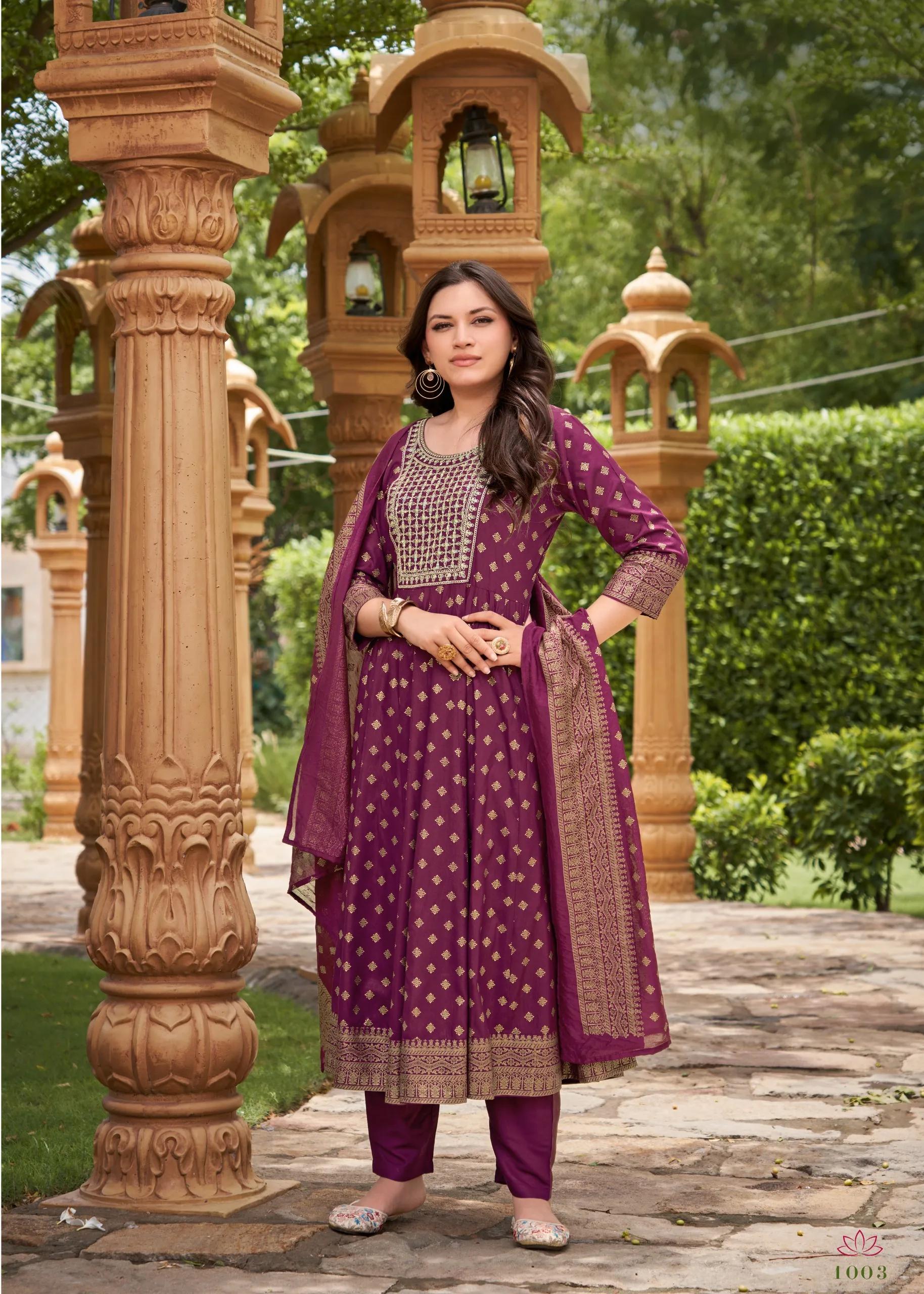 Gauri Rayon Salwar Suit with Heavy Embroidery & Foil Print - Image 11 in Surat