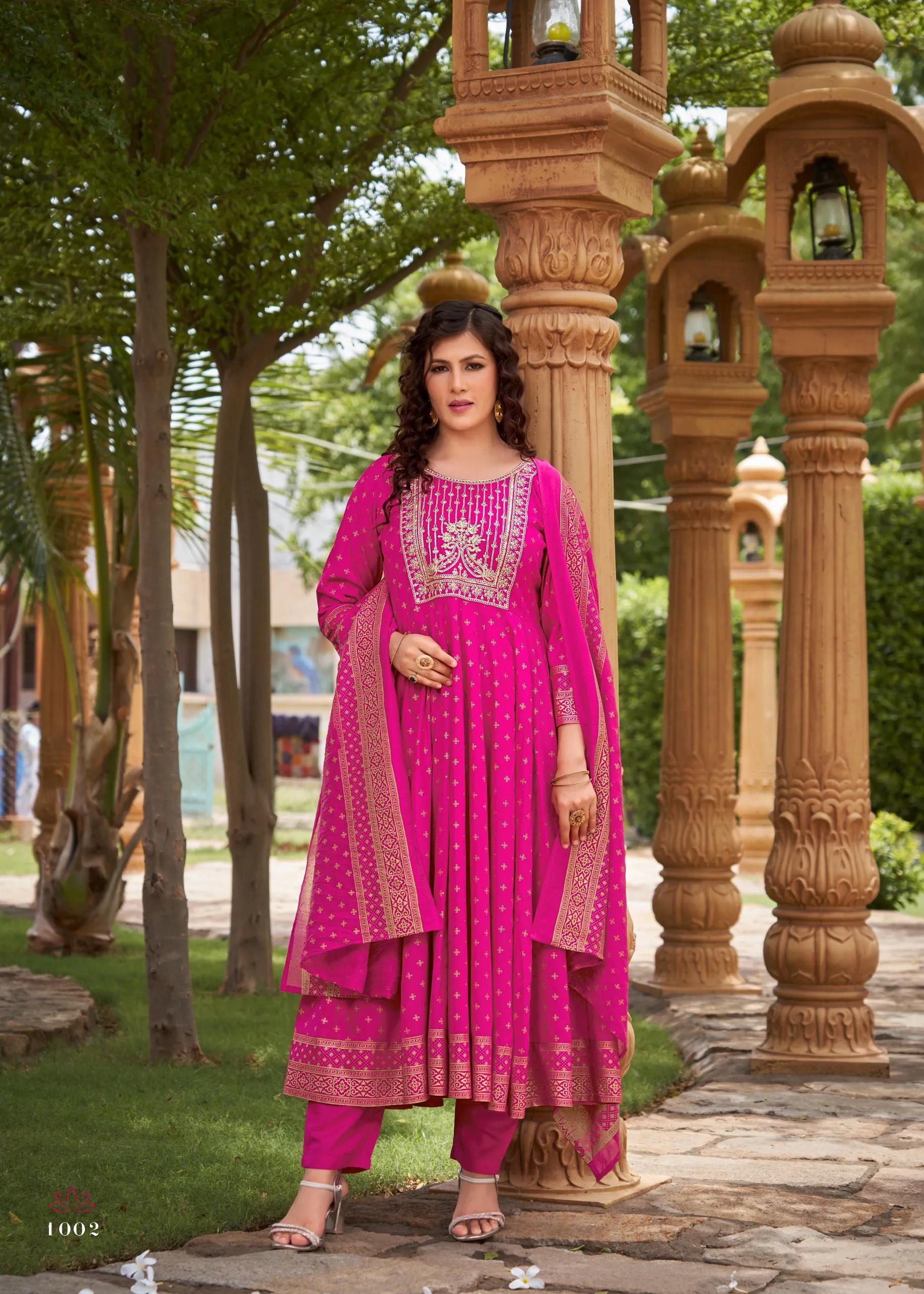 Gauri Rayon Salwar Suit with Heavy Embroidery & Foil Print - Image 13 in Surat