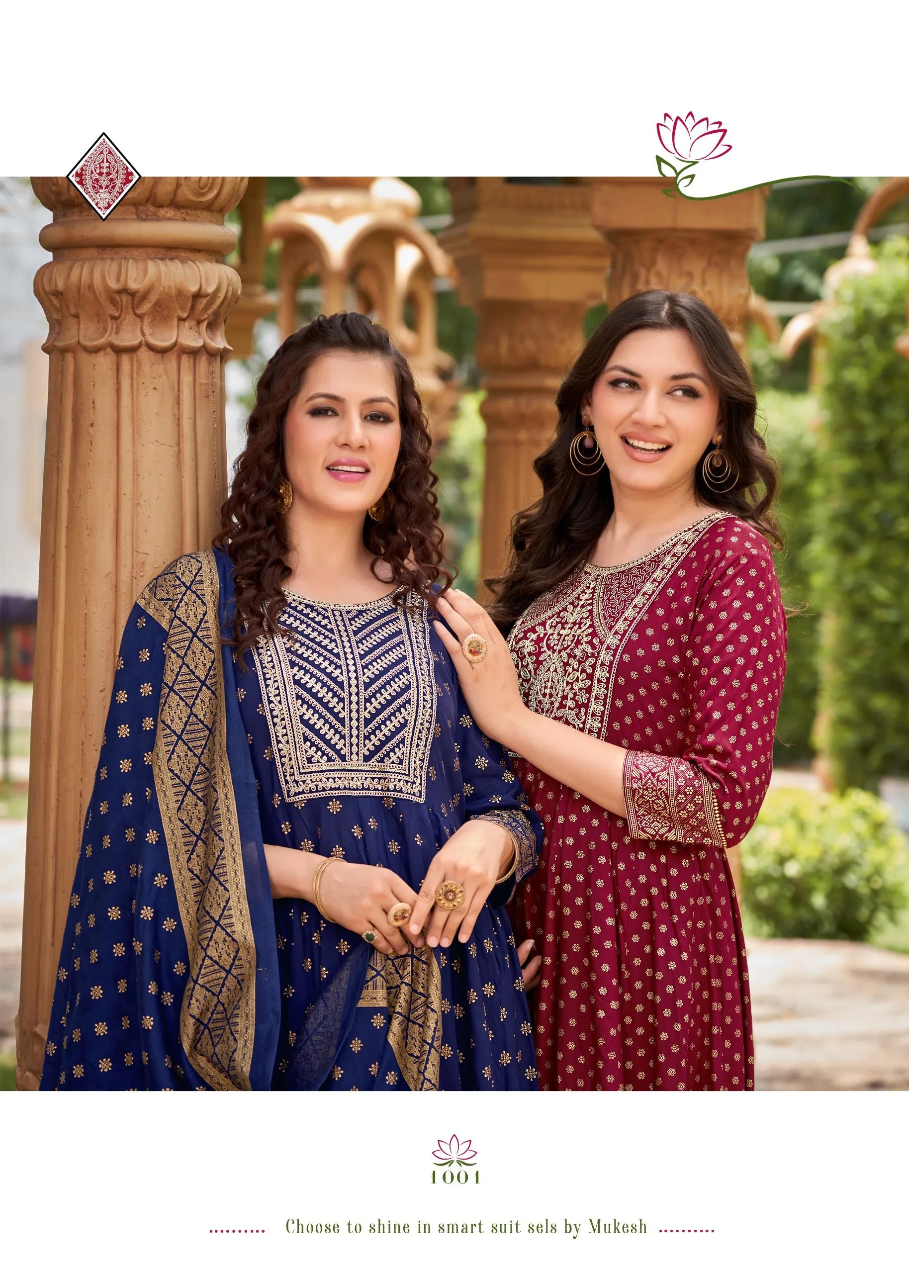 Gauri Rayon Salwar Suit with Heavy Embroidery & Foil Print - Image 14 in Surat