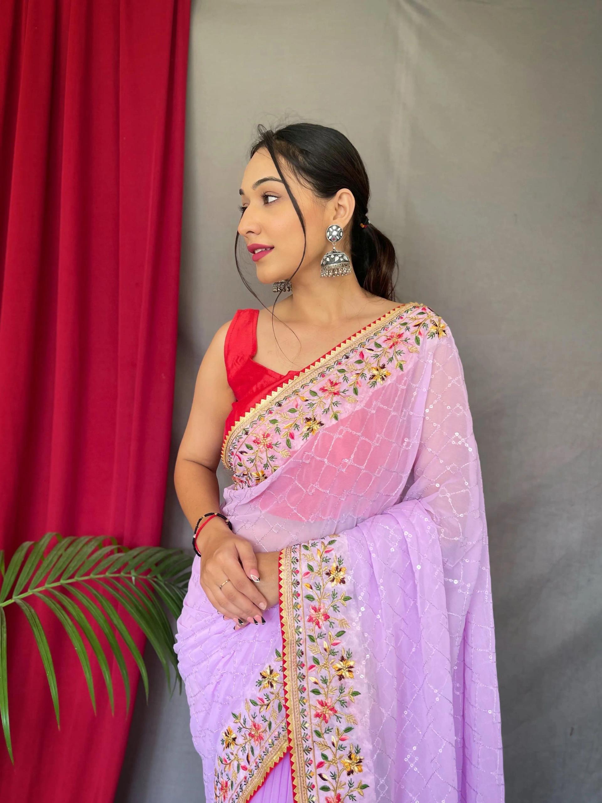Pure Georgette Sequence Work Saree with Banglori Silk Blouse - Image 3 in Surat