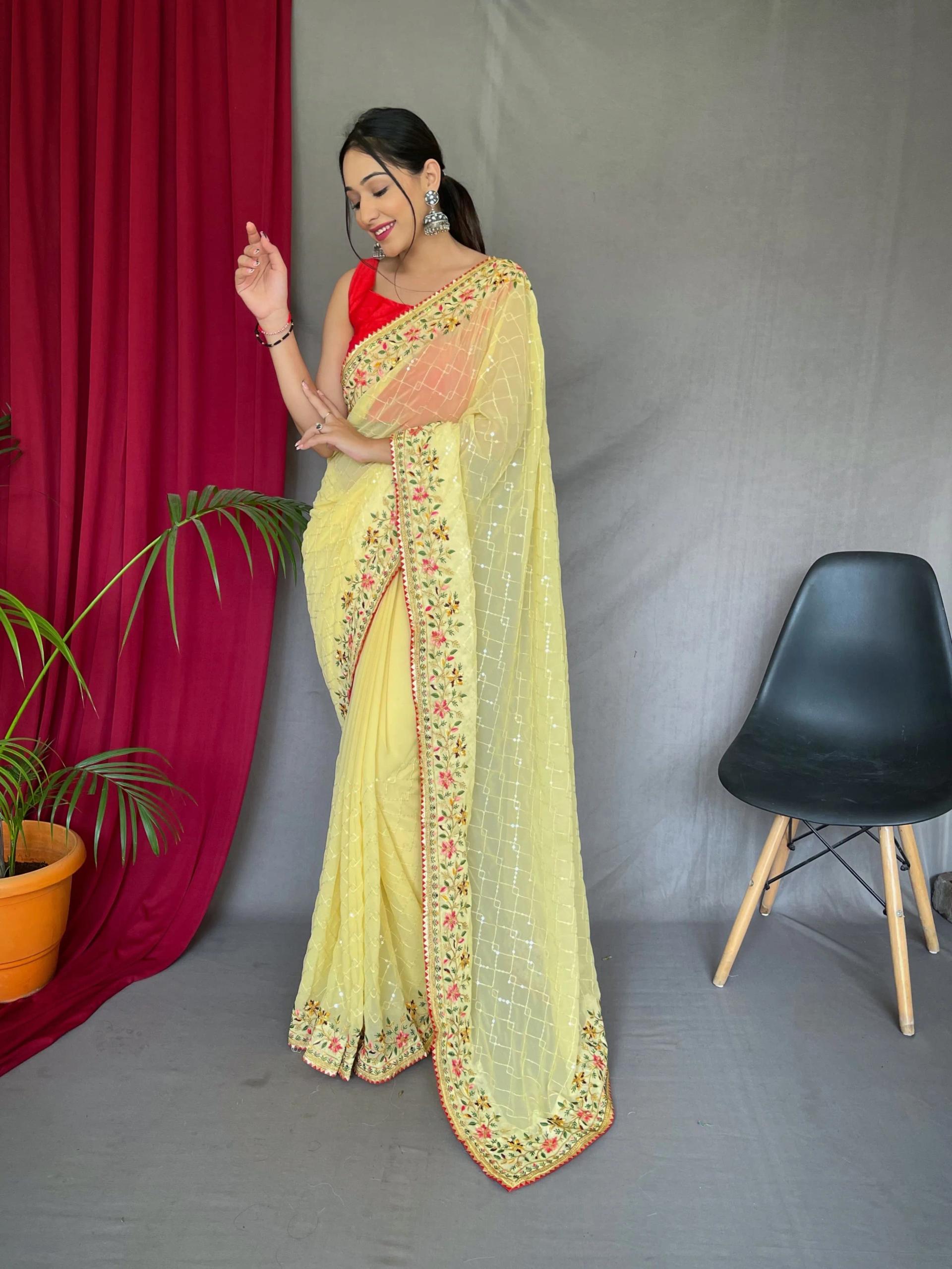 Pure Georgette Sequence Work Saree with Banglori Silk Blouse - Image 9 in Surat