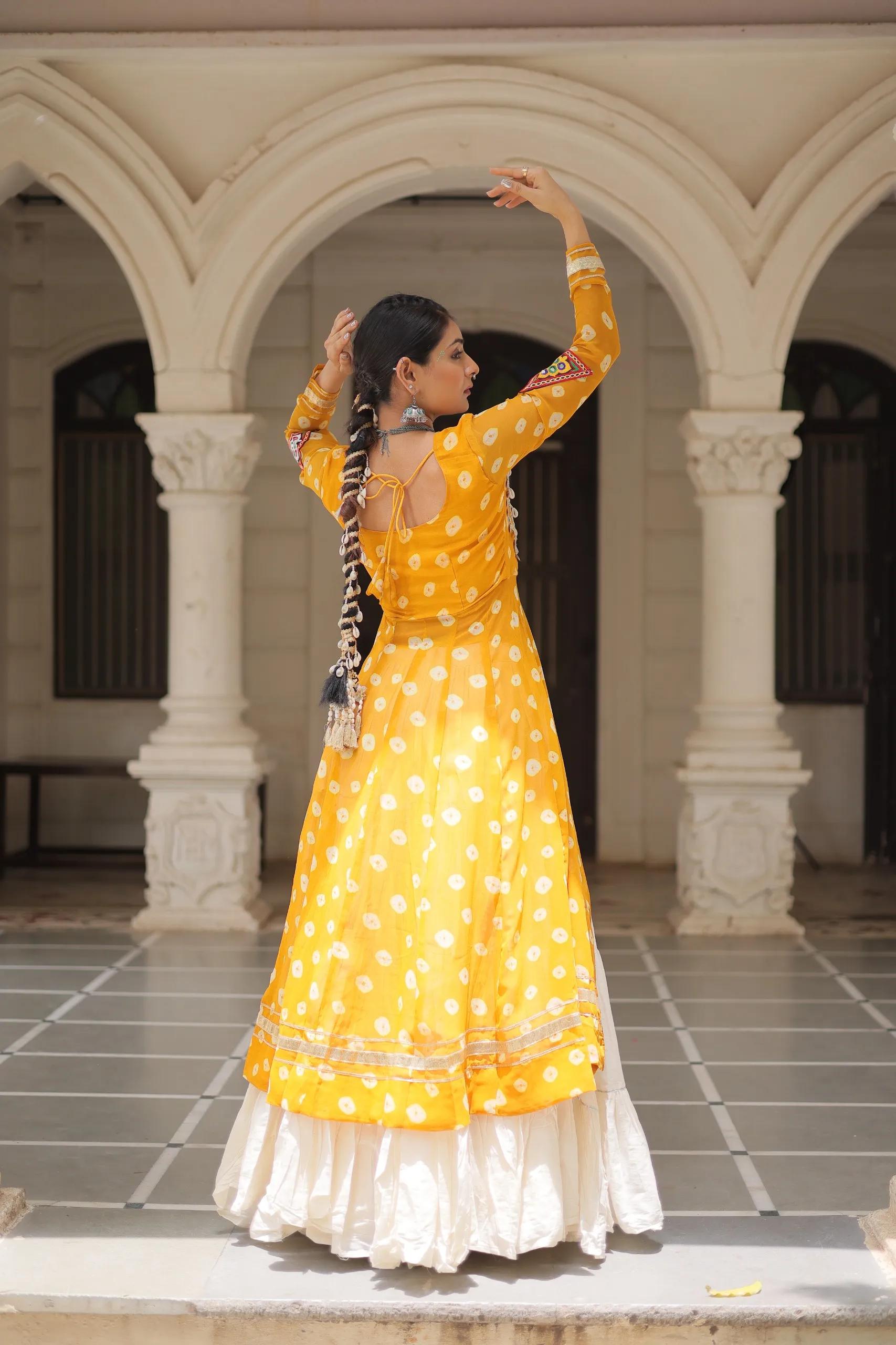 Designer Navratri Kora Cotton Lehenga Choli with Kutchi Work - Image 17 in Surat