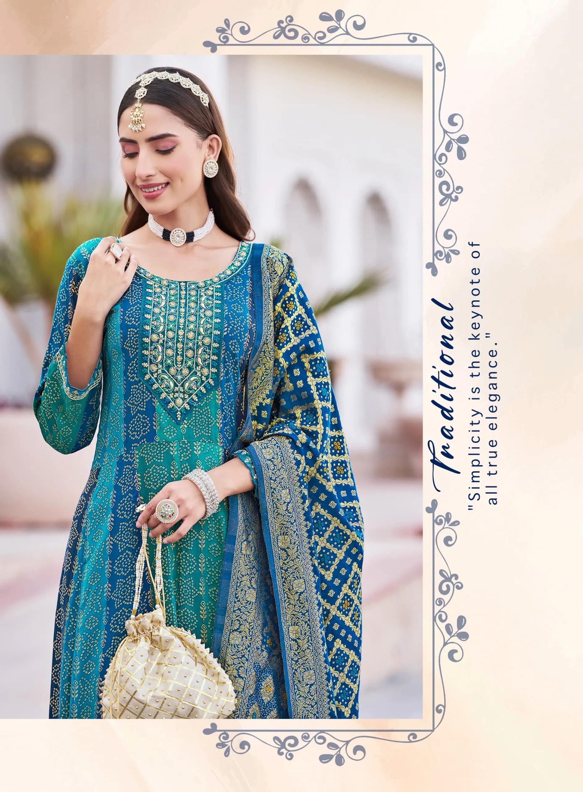 Pure Cotton Anarkali Gown Set with Pant and Dupatta - Image 16 in Surat