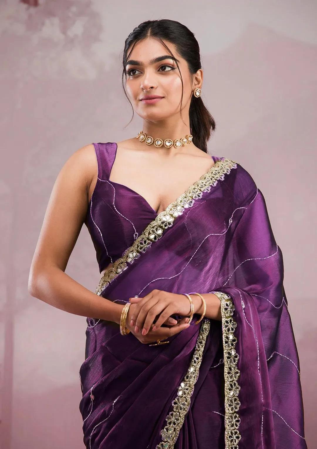 Soft Burberry Silk Party Wear Saree - Image 8 in Surat