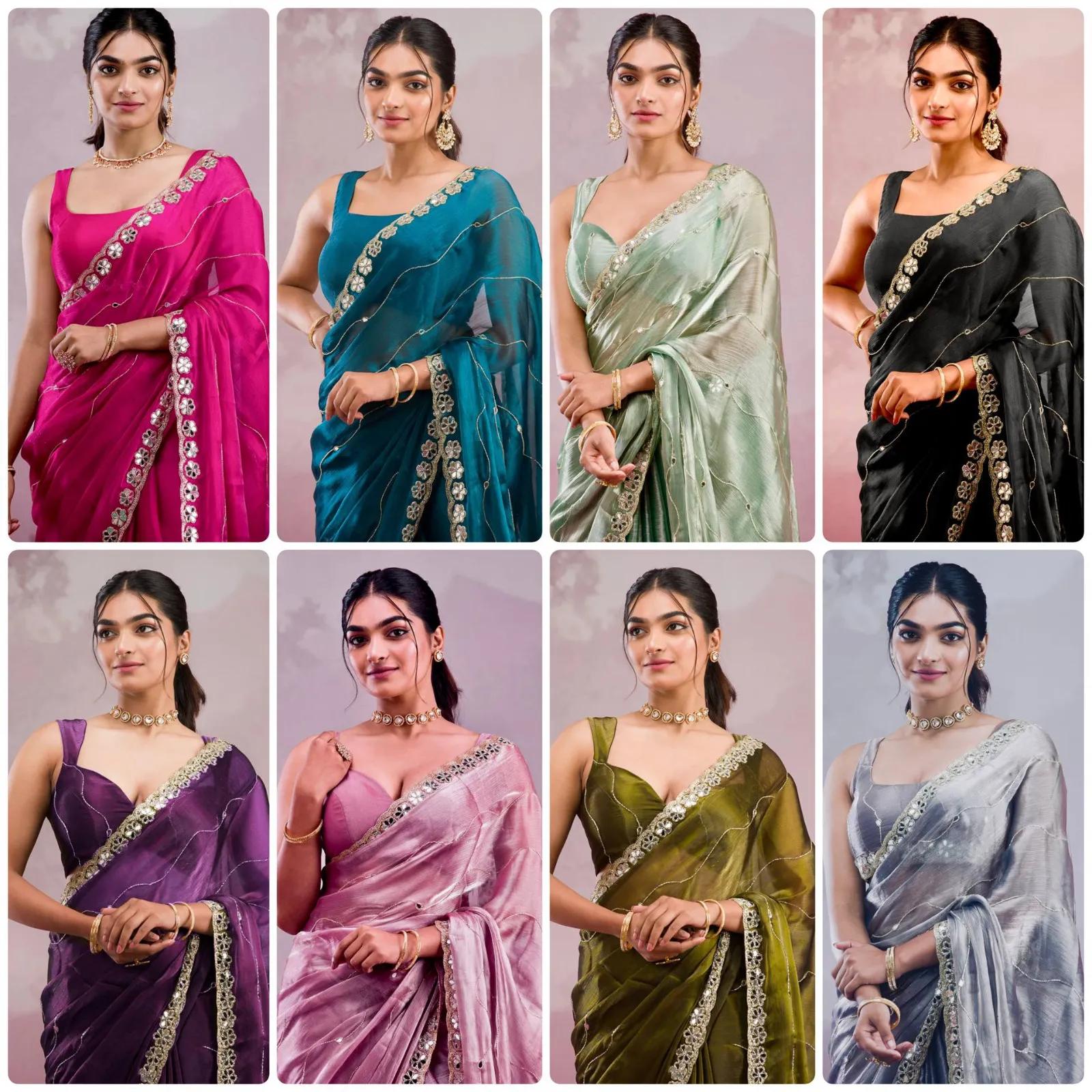 Soft Burberry Silk Party Wear Saree - Image 16 in Surat