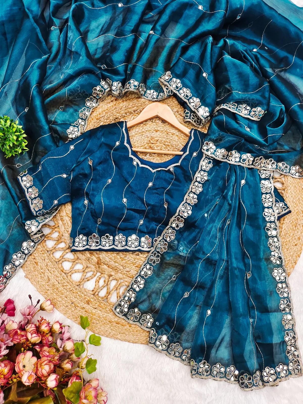 Soft Burberry Silk Party Wear Saree - Image 14 in Surat