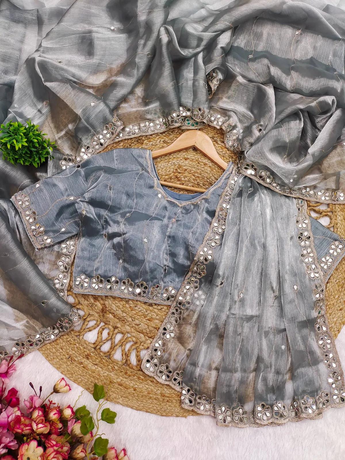 Soft Burberry Silk Party Wear Saree - Image 15 in Surat