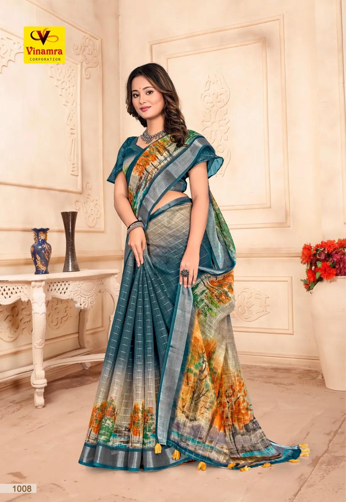 Premium Linen Silver Zari Saree with Elegant Weave - Image 7 in Surat