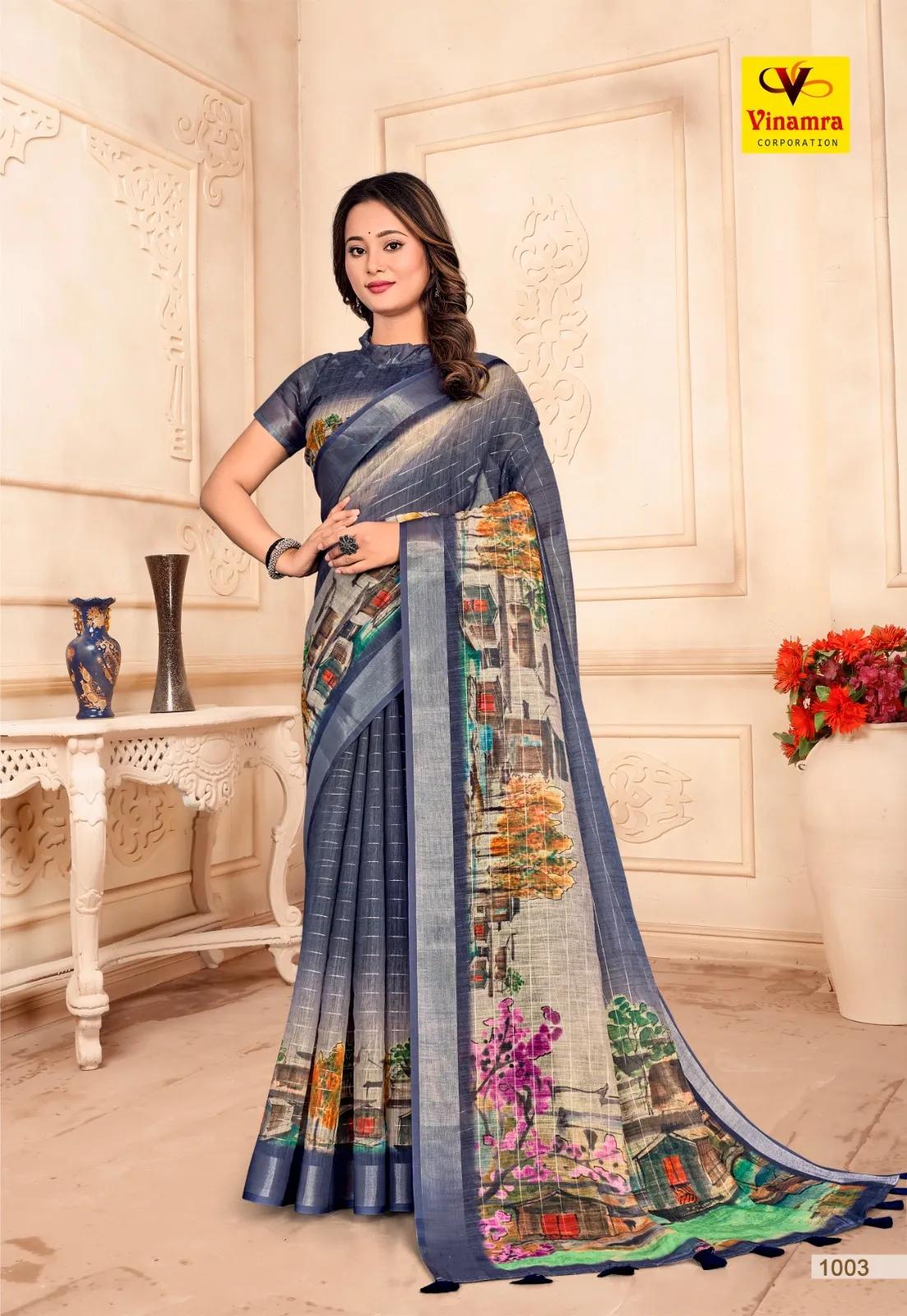 Buy Premium Linen Silver Zari Saree with Elegant Weave in Surat | Reseller Bazzar